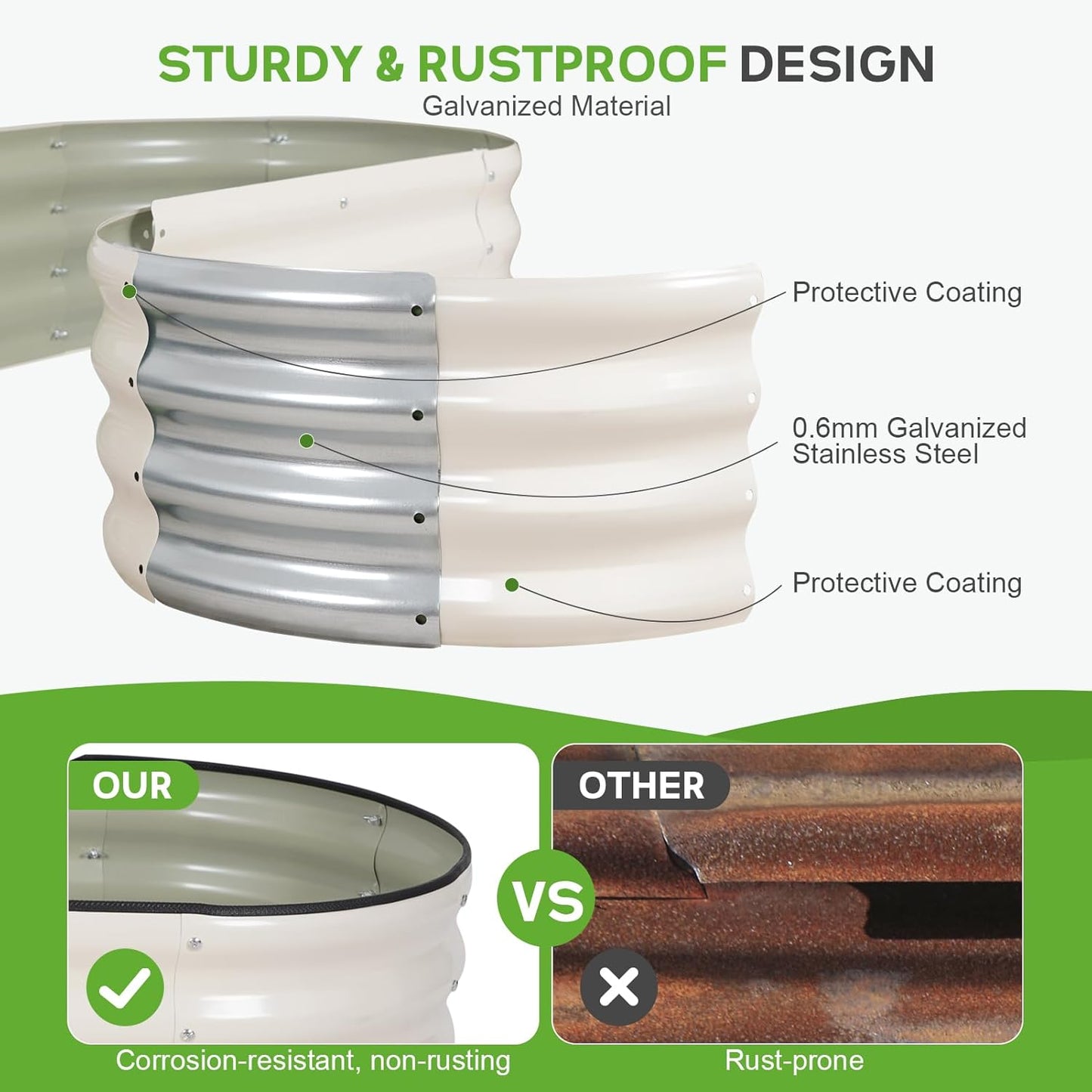 Galvanized Raised Garden Bed Outdoor - 4×2×1ft Planter Raised Beds for Gardening | Oval Metal Garden Planter Box with Safety Edging and Gloves for Vegetables Fruits and Flowers - White