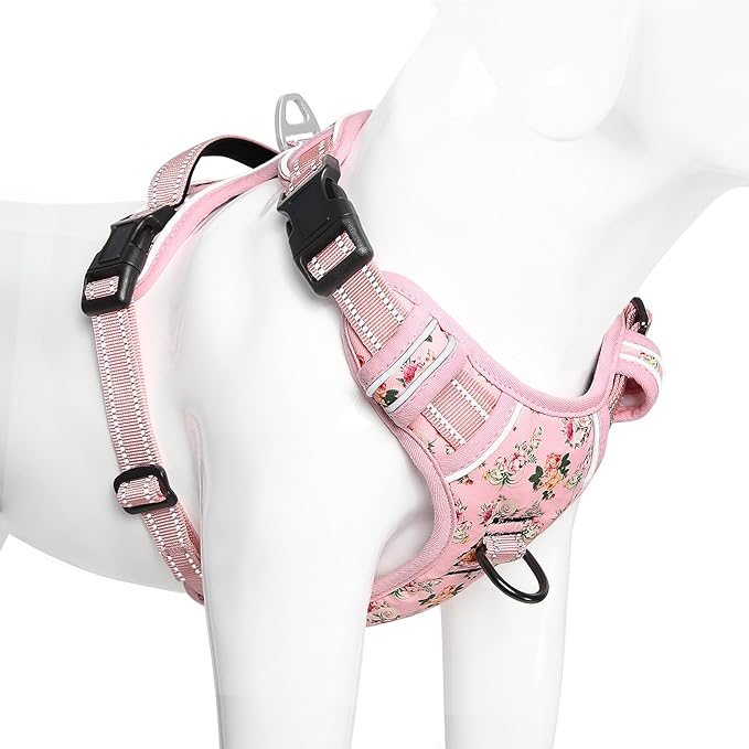 Timos No Pull Dog Harness, Release at Neck Reflective 3 Snap Buckles Adjustable No Choke Pet Vest with Front & Back 2 Leash Clips, Soft Padded Control Training Handle for Small Medium Large Dogs