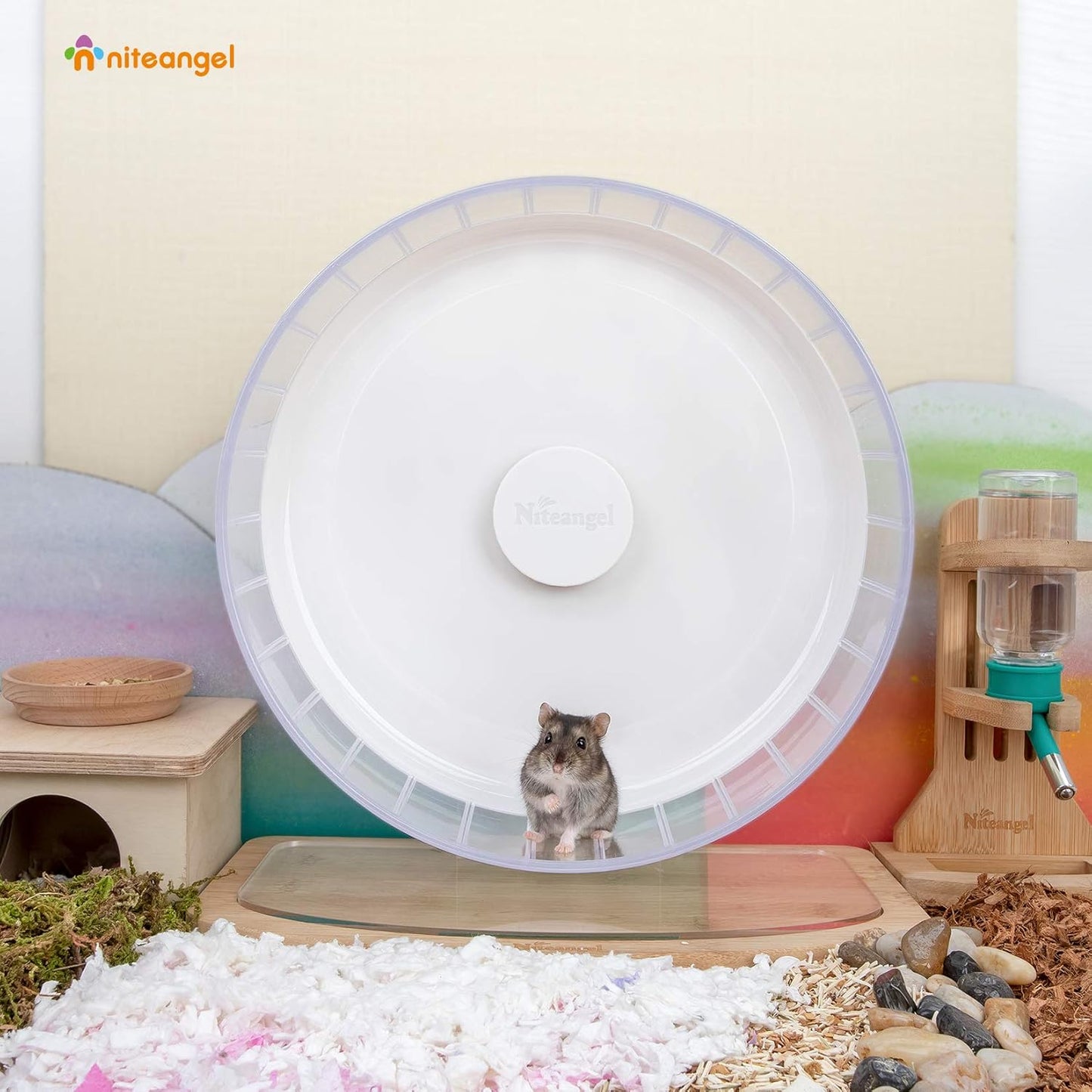 Niteangel Super-Silent Hamster Exercise Wheels: - Quiet Spinner Hamster Running Wheels with Adjustable Stand for Hamsters Gerbils Mice Or Other Small Animals (L, White)