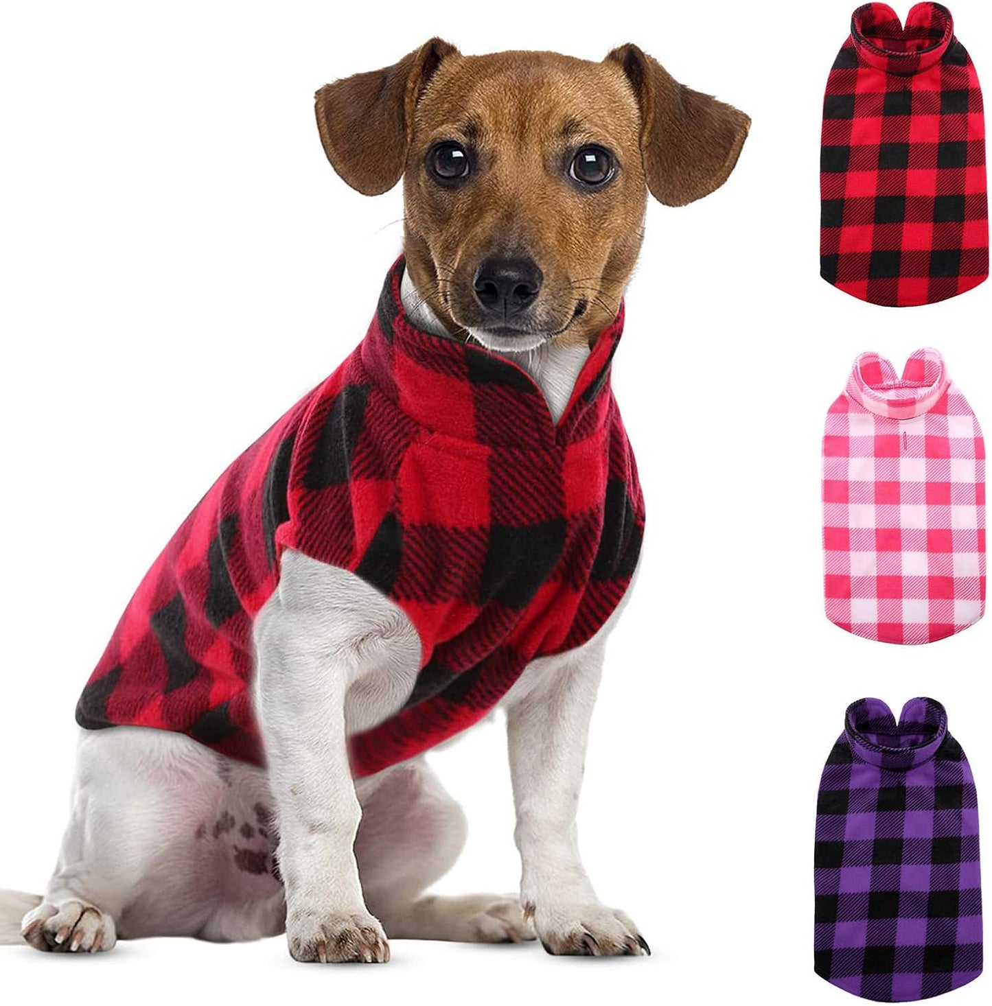 ASENKU Plaid Dog Fleece Vest, Soft Comfortable Pet Pajamas, Warm Winter Dog Shirt, Cold Weather Coat Jacket - 3 Pack Pet Clothes for Small & Medium Dogs