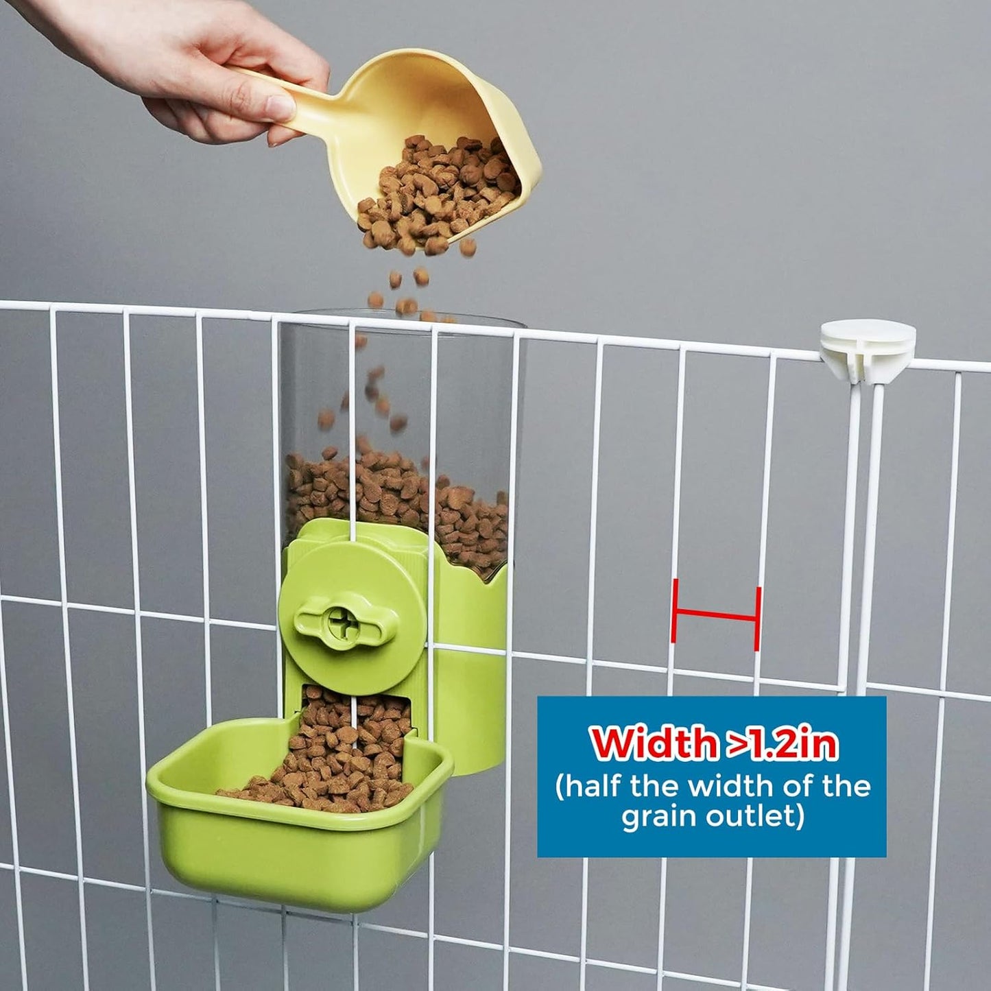 VANNON Small Animal Hanging Automatic Food Dispenser, 35oz Gravity Pet Feeder for Cage, Food Bowl for Rabbit Puppy Cat Ferret Guinea Pig Chinchilla Parrot (Green)