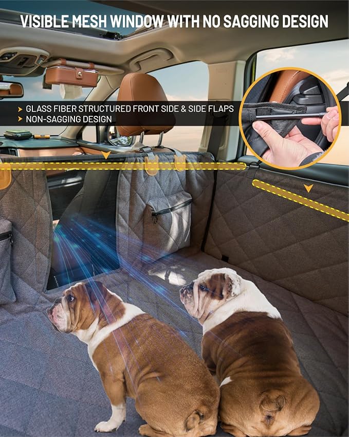 Back Seat Extender for Dog, Waterproof Dog Car Seat Cover for Back Seat, Hard Bottom Car Seat Cover, Large Space Hammock for Full-Size Crewcab Trucks, Pet Seat Cover Holds 450lbs(Grey)