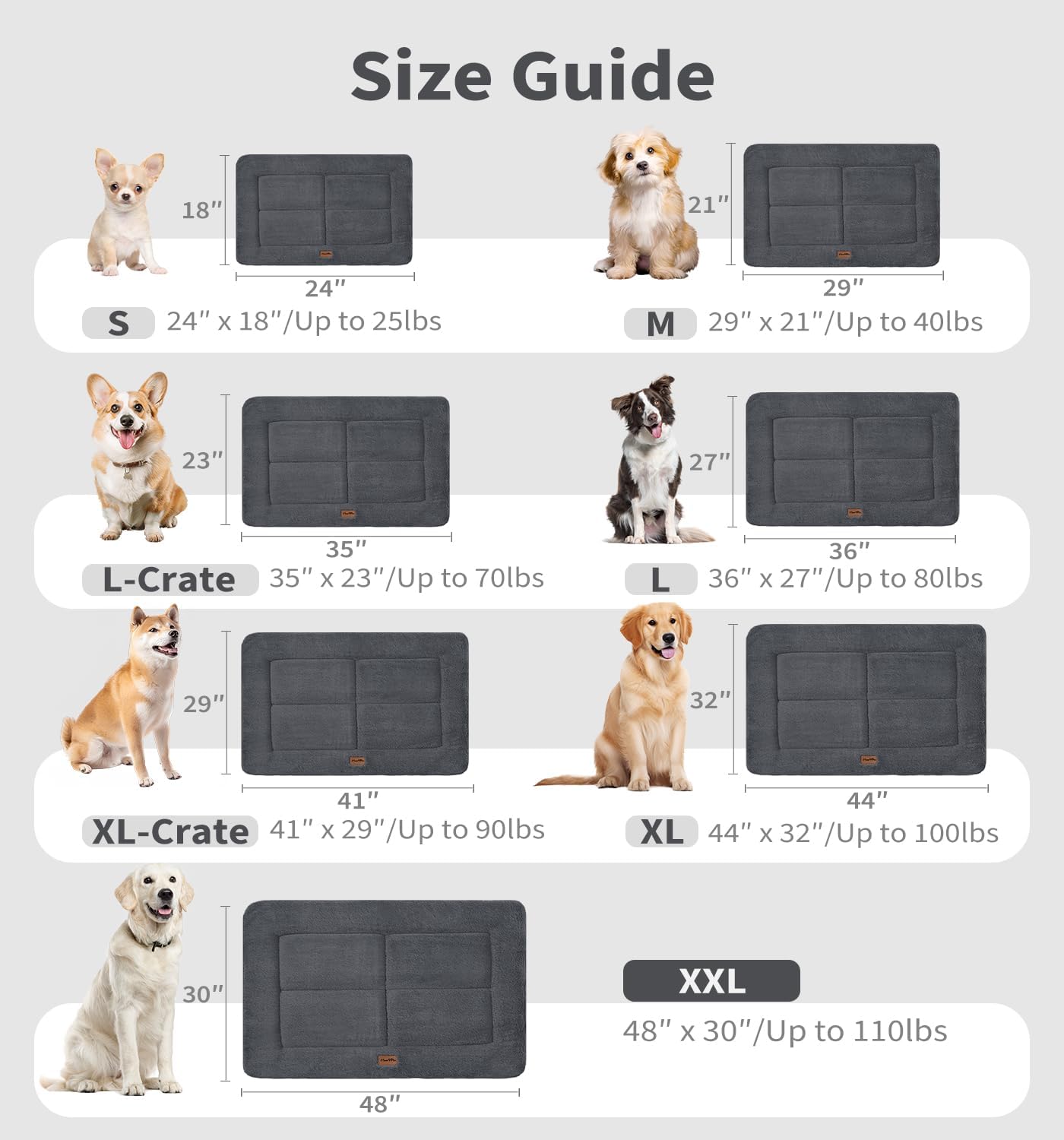Made4Pets Dog Crate Pad Bed for Large Dogs, Washable & Reversible, Anti-Slip Kennel Mat for Cozy Sleeping, Soft Fluffy Dog Bed for Indoor & Outdoor Use, 36"x27", Dark Gray
