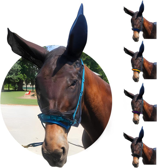 Donkey Fly Mask with Long Ears (Aqua) Half Hoodie for Standard Donkey, Made in USA - Mule Fly Mask with Ears Protection from Insects and Bugs, Face Cover Soft Mesh Fabric with Adjustable Fastener