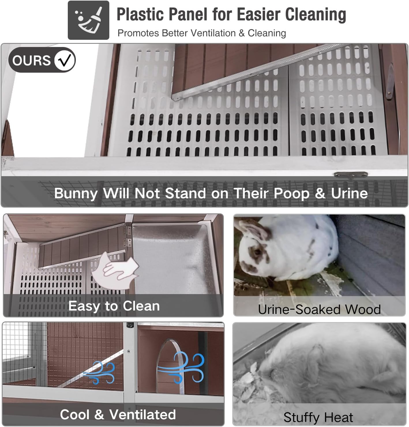 Guinea Pig Cage Indoor with Cool Zinc Plate Rabbit Hutch with Wheels and Removable Proof Tray Elevated Legs Hamster Cage with Chew-Resistant Metal Frame 36.6" L（Brown）