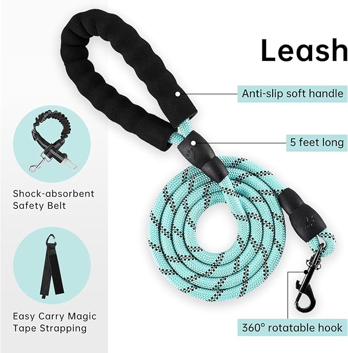 IVY&LANE No Pull Dog Harness with Leash Set, Reflective No Choke Pet Vest,Adjustable Oxford Dog Vest Harness with Easy Control Handle for Large Dogs (Turquoise,XL)
