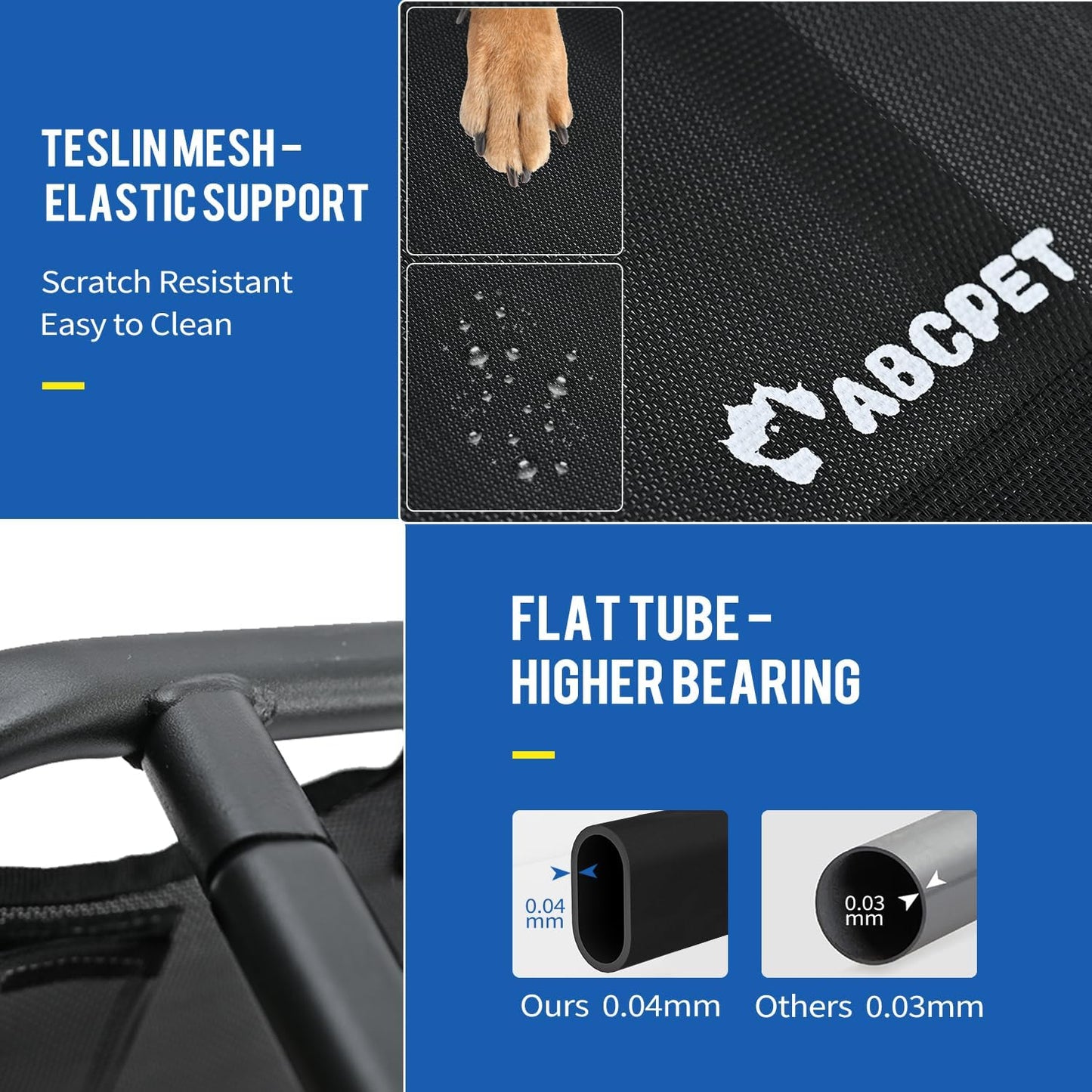 Cooling Elevated Dog Bed, Raised Outdoor Dog Bed Waterproof Pet Beds Cots Stable and Easy Assembly, Teslin Fabric with 1.2mm Thick Iron Frame, Breathable, Ultra-Sturdy，Black, 48 * 32 * 8.7