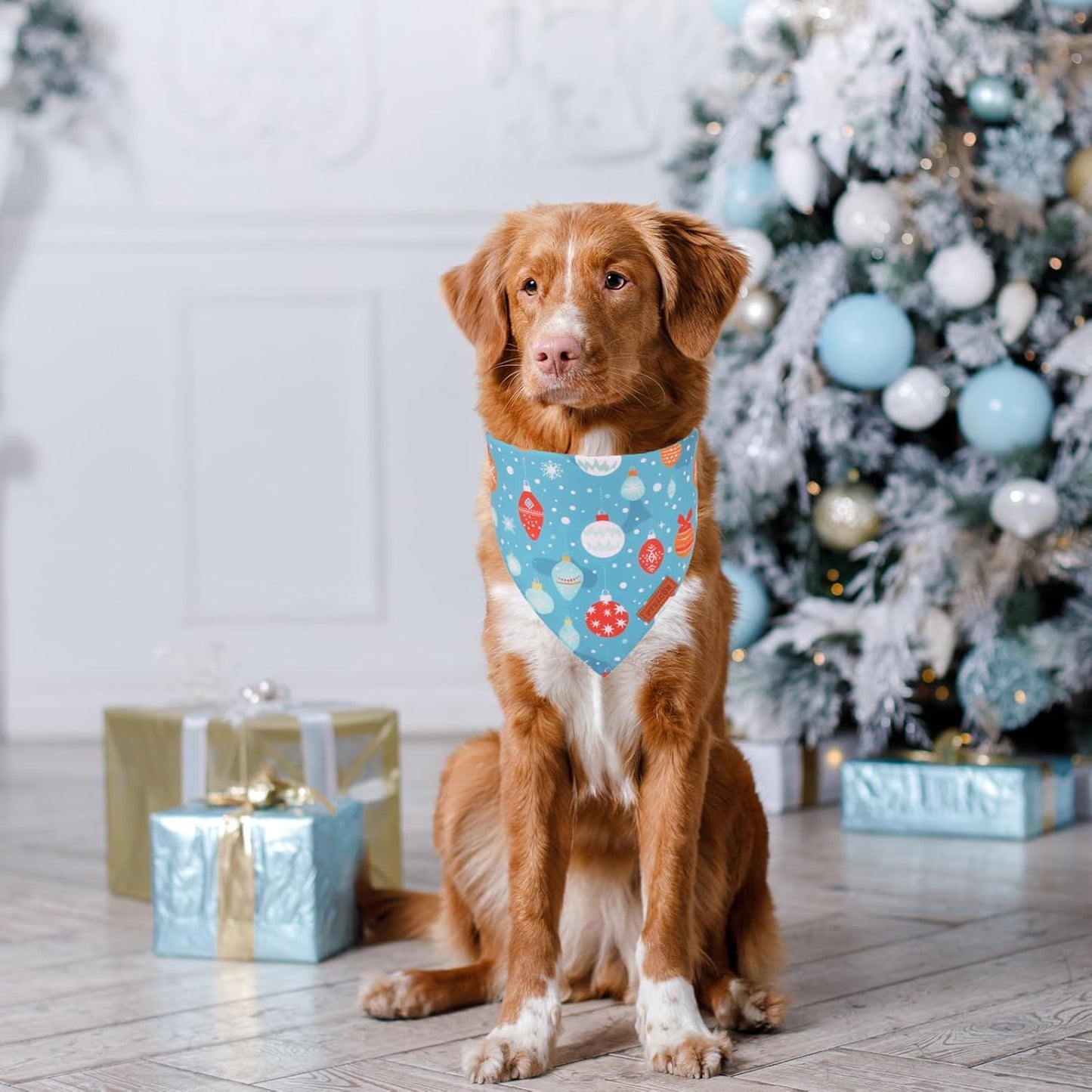 PTDECOR Christmas Dog Bandana, Xmas Light Bulb Santa Reversible Holiday Dog Scarf, Triangle Christmas Bandanas for Large and Extra Large Dogs Pets (X-Large)