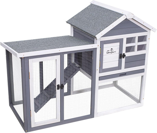 GEGURI Large Rabbit Hutch Indoor Outdoor Chicken Coop Wooden Bunny Cage with Waterproof Roof (48''L x 24''W x 36''H Grey)