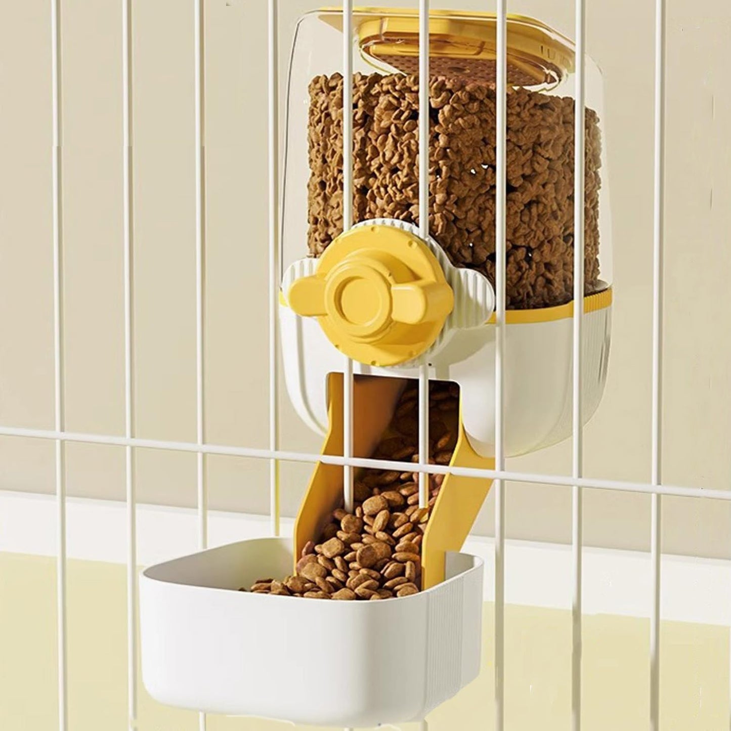 Pet Hanging Automatic Feeders Drinking Bowls，Gravity Rabbit Feeder and Water Set，Cage Cat Food Bowl Feeding Station for Puppy Kitten Chinchilla Hedgehog Guinea Pig Ferret (Yellow-Food)