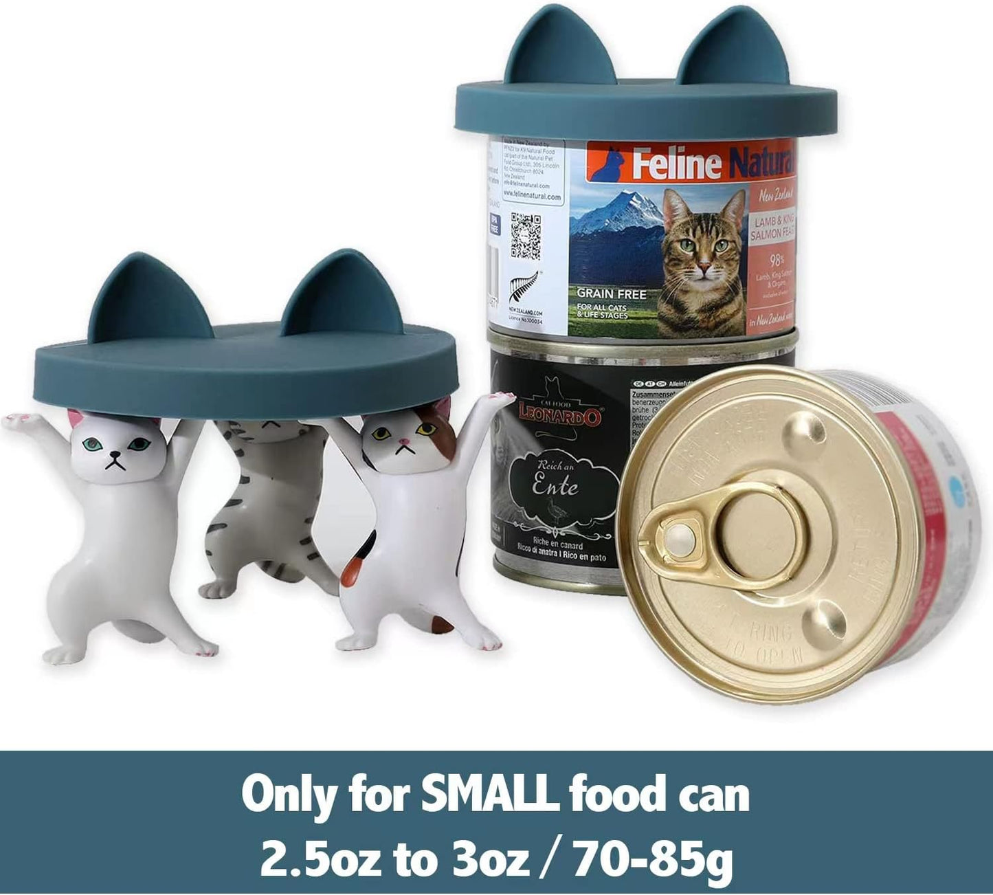 OHMO 3 Pack Small Cat Food Can Lids, Silicone Pet Food Can Lids Covers for 3 oz 2.5 oz Cat Food Cans, Dark Blue