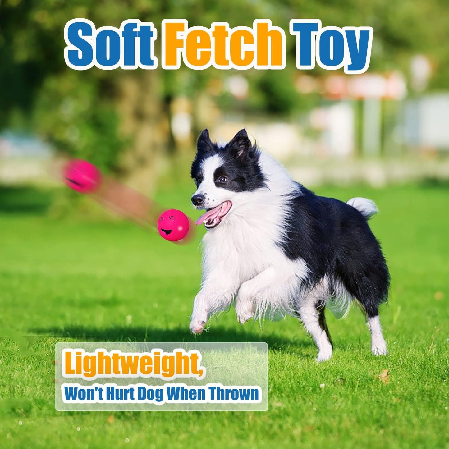 Squeaky Dog Toys for Medium Dogs, Soft Latex Squeaky Dog Balls, Smile Dog Toys 6pcs Round Balls for Small, Medium Breeds