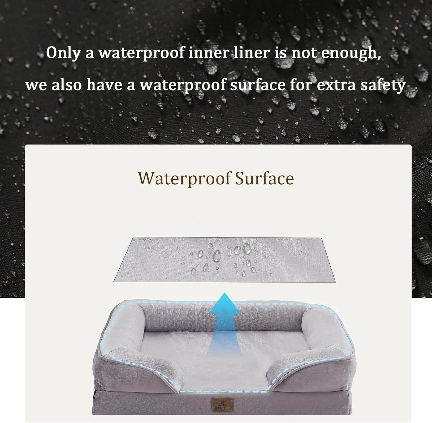 Bedfolks Orthopedic Dog Bed Extra Small, Waterproof Dog Sofa Bed for Small Dogs & Cats, Egg Foam Pet Couch Bed with Removable Washable Cover and Nonslip Bottom, Light Grey