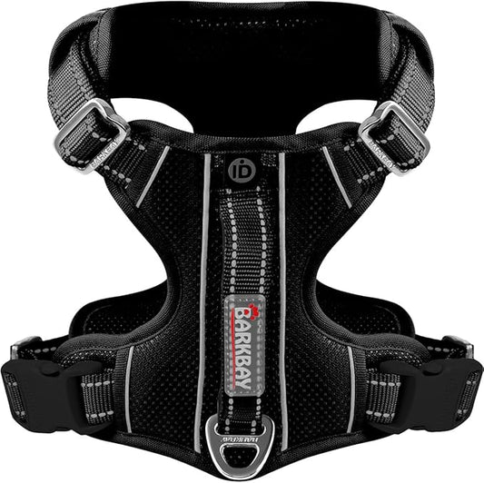 BARKBAY Dog Harness No Pull with ID Tag Pocket - Heavy Duty, Reflective, Easy Control for Large Dogs(Black,S)