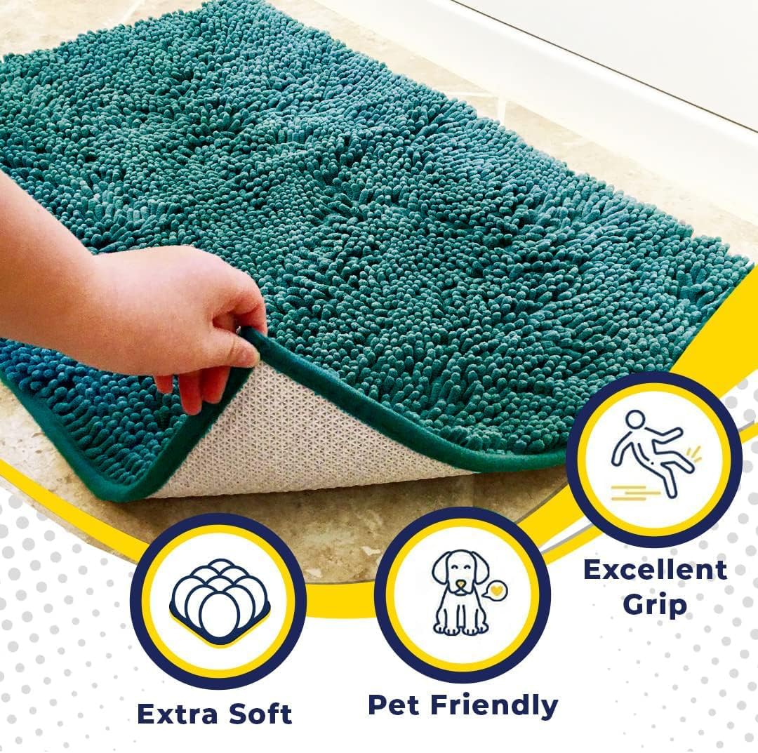 Muddy Mat® AS-SEEN-ON-TV Highly Absorbent Microfiber Door Mat and Pet Rug, Non Slip Thick Washable Area and Bath Mat Soft Chenille for Kitchen Bathroom Bedroom Indoor and Outdoor - Teal 24" x 120"