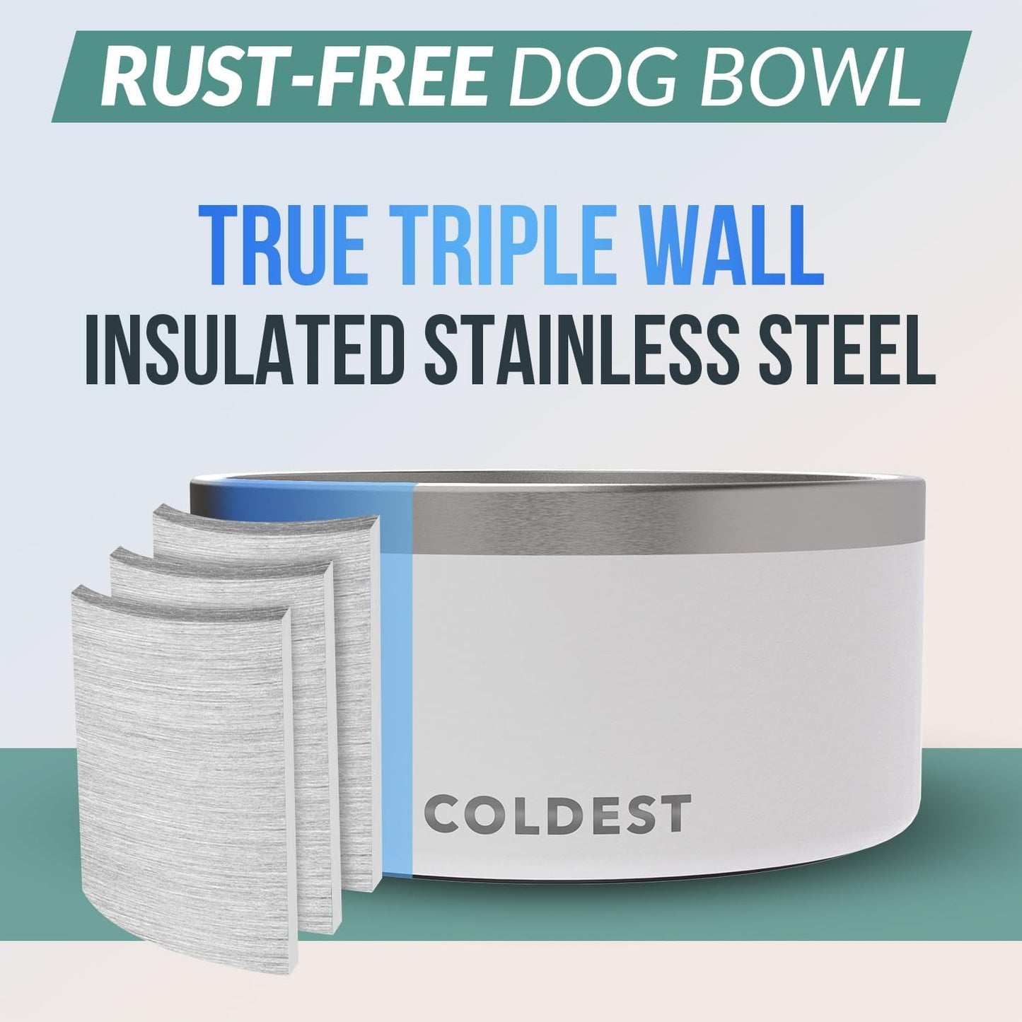 Coldest Dog Bowl - Anti Rust Metal, Non Slip, 3 Layers Insulated Stainless Steel Dog Bowls - Spill Proof & Heavy Duty - Water Bowl for Dogs, Cats & Pets, Dish Washer Safe (200 oz, Epic White)