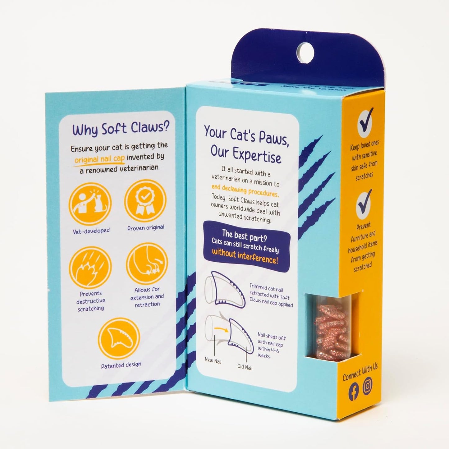 Soft Claws Cat Nail Caps for Small Cats–(40 Caps, Pink Sparkle)-Made in USA-Veterinarian-Developed, Non-Toxic | Protects Furniture & Skin-Easy to Apply, Long-Lasting Anti-Scratch Soft Cat Claw Covers