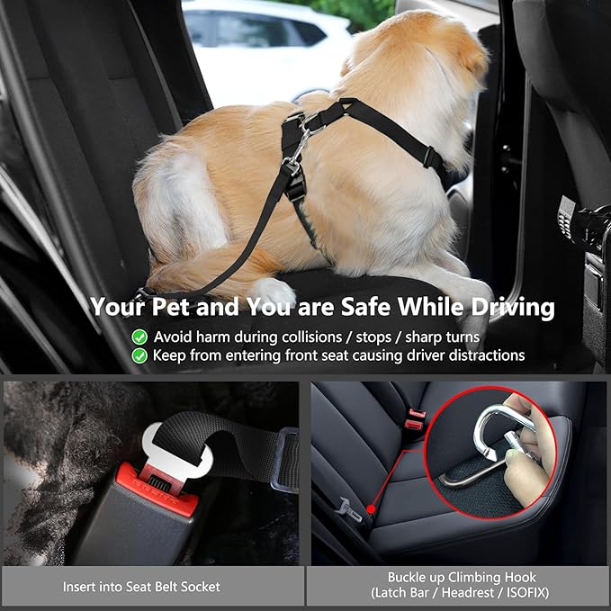 Dog Seat Belt, Safety Vest Dog Car Harness with Adjustable Buckle Dog Seat Belt for Vehicle Nylon Pet Safety Seat Belts Heavy Duty(XL, Black Daisy)