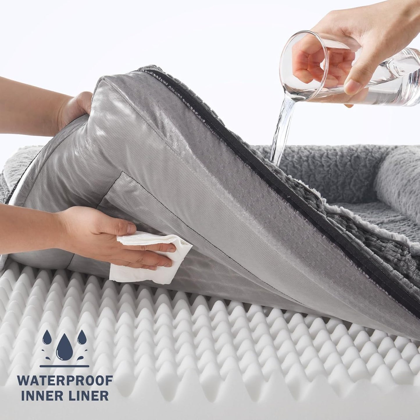 INVENHO Orthopedic Dog Bed Medium Size, Egg-Crate Memory Foam Dog Couch Bed with Washable Removable Cover, Waterproof Lining and Nonskid Bottom