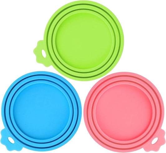 3 Pack Pet Food Can Covers, Silicone Universal Can Lids for Dog & Cat Food, BPA Free, One Fit Most Standard Size Can Lids Top Blue/Green/Pink