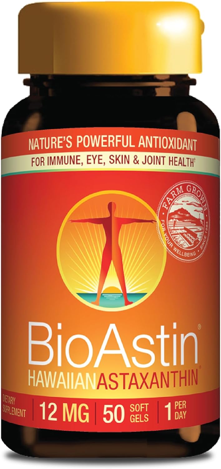 Nutrex Hawaii BioAstin Hawaiian Astaxanthin - 12mg, 50 Softgels - Farm-Direct Premium Antioxidant Supplement to Support Eye, Skin, Joint & Immune System Health - Non-GMO & Gluten-Free