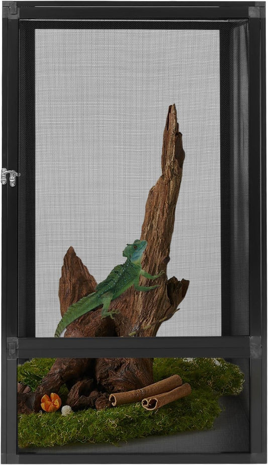 Reptile Pet Feeding Net Box, 17.7"x17.7"x31.5" Micro Habitat Terrarium Enclosure for Small Tree Dwelling Reptiles, Amphibians, Spiders & Other Invertebrates, Insect Terrarium