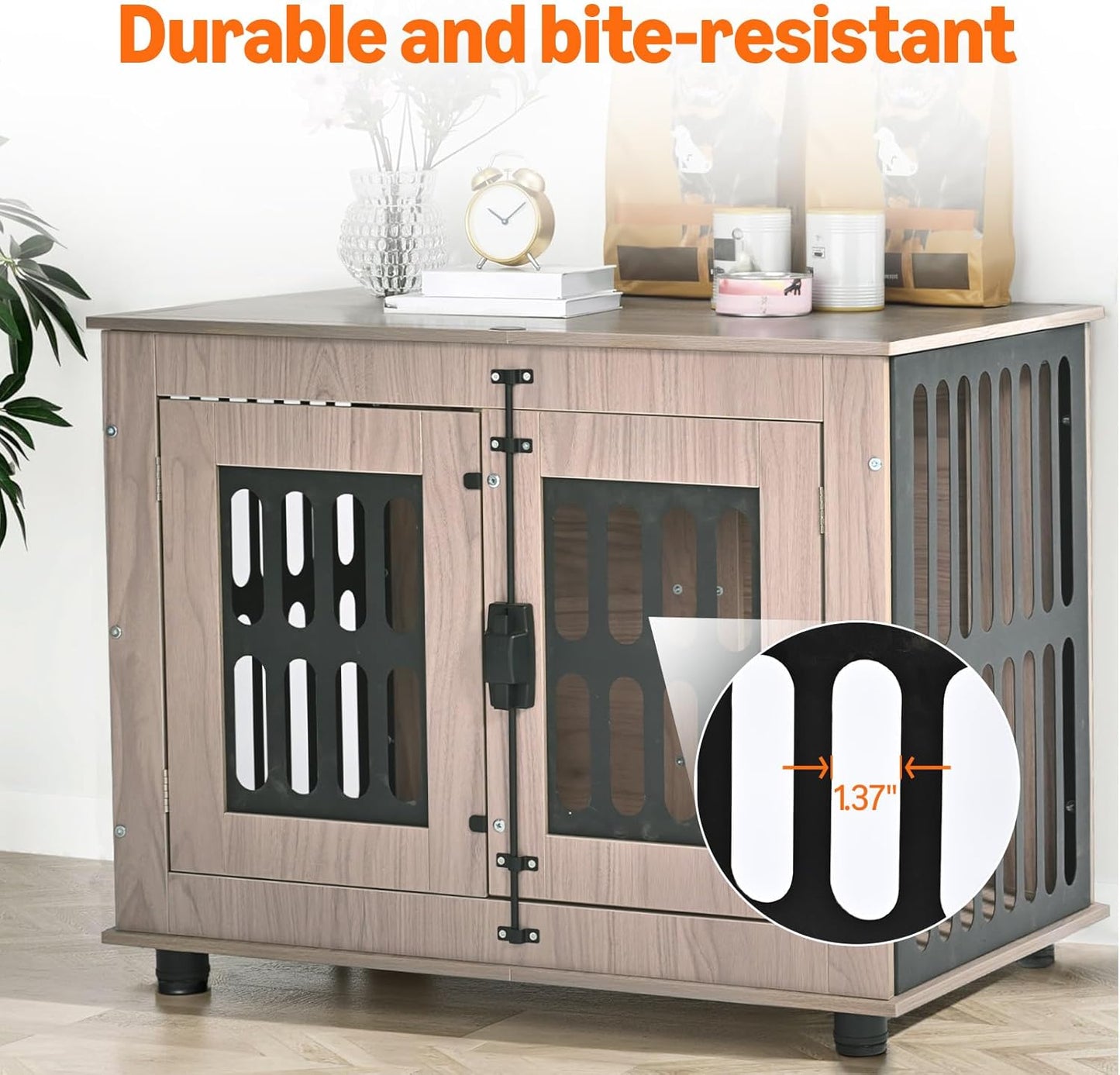 Amazon Basics Heavy Duty Dog Crate Furniture for Small Dogs, Wooden Decorative Dog Kennel Cage Indoor with Safety Lock, 32.5" L x 25.6" W x 21.9" H