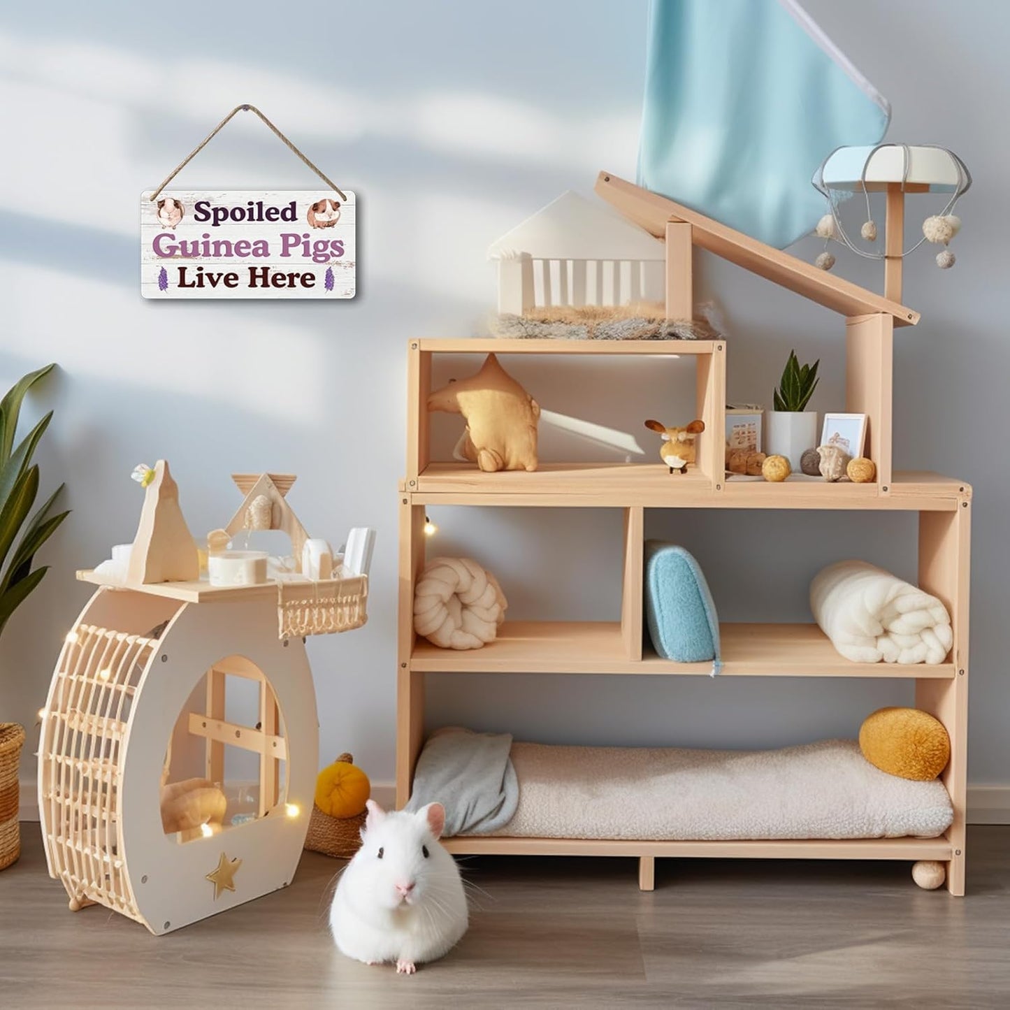 Big Hamster Ball & Guinea Pig Hideout - Stuffed Animals & Accessories for Guinea Pig Cage - 12x6 In Wooden Sign