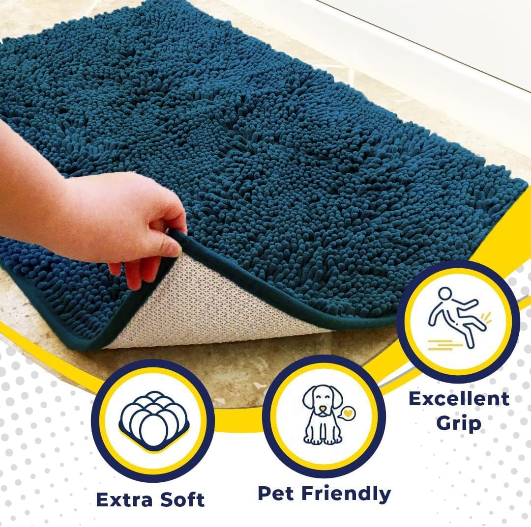 Muddy Mat® AS-SEEN-ON-TV Highly Absorbent Microfiber Door Mat and Pet Rug, Non Slip Thick Washable Area and Bath Mat Soft Chenille for Kitchen Bedroom Indoor and Outdoor - Atlantic Blue 6ft x 9ft