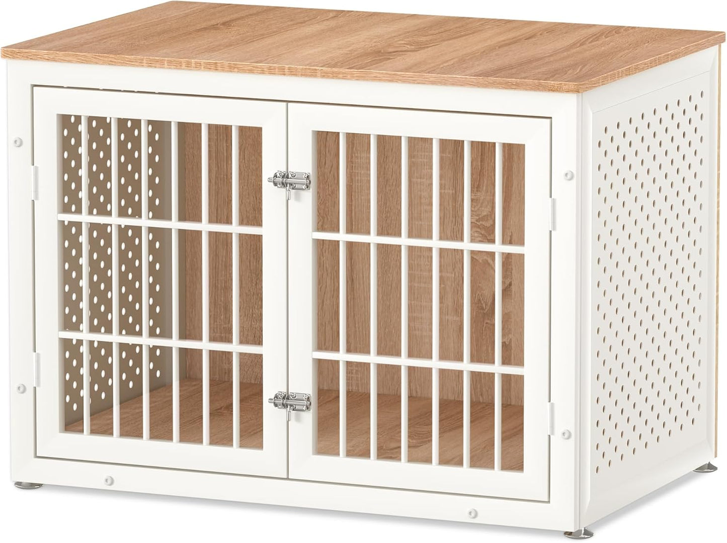 38" Heavy Duty Dog Crate Furniture for Large and Medium Dogs,Wooden Metal Kennel for High Anxiety Dogs, Chew Proof Pet Cage Indoor, Decorative Dog Kennel End Table, White