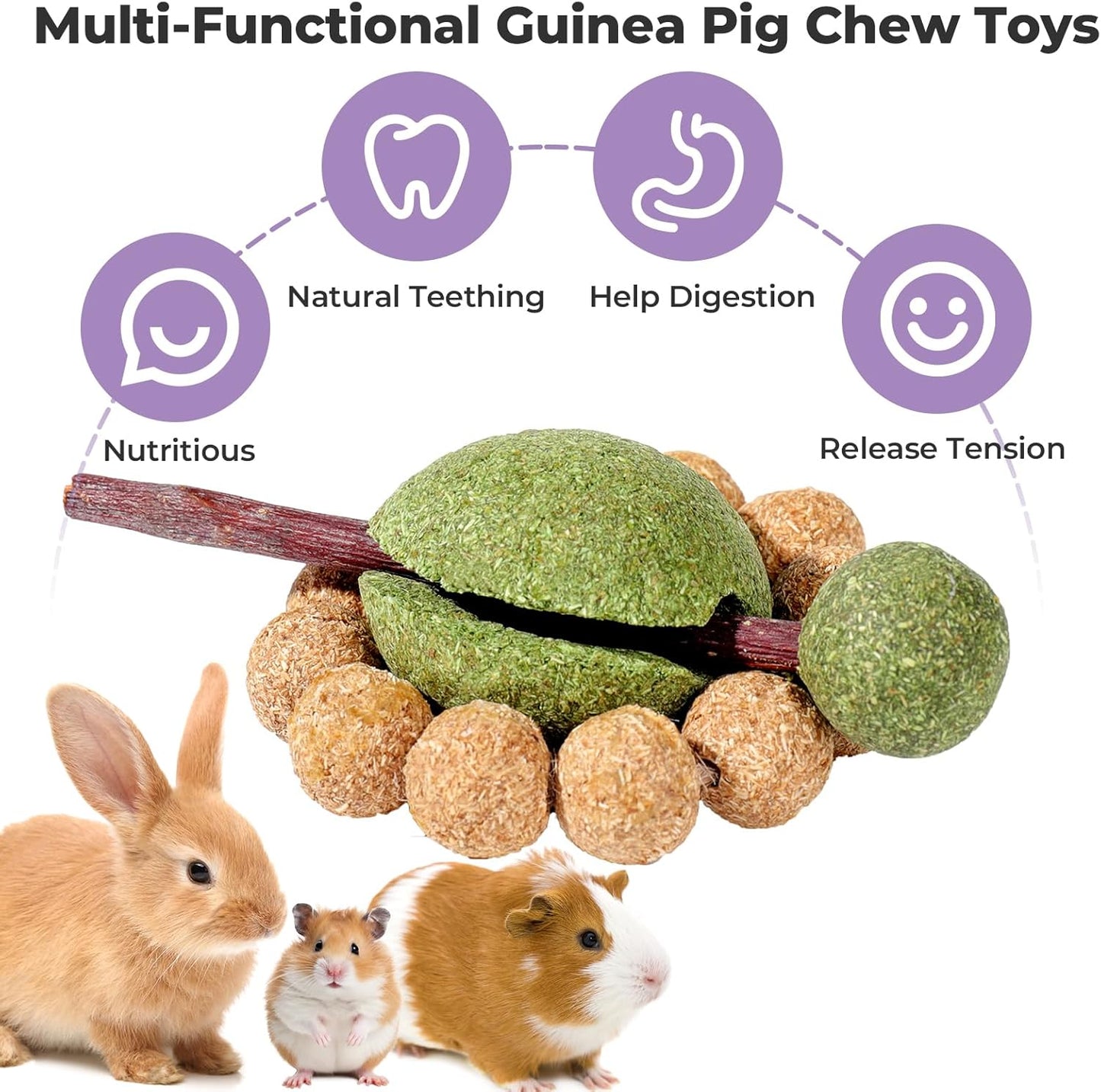 mini&moe Hamster Chew Toys for Teeth – Guinea Pig Chew & Treats Natural Edible Apple Wood Sticks Improve Dental Health Hamster Enrichment Toys for Rabbit, Bunny, Chinchilla, Gerbils, Rat