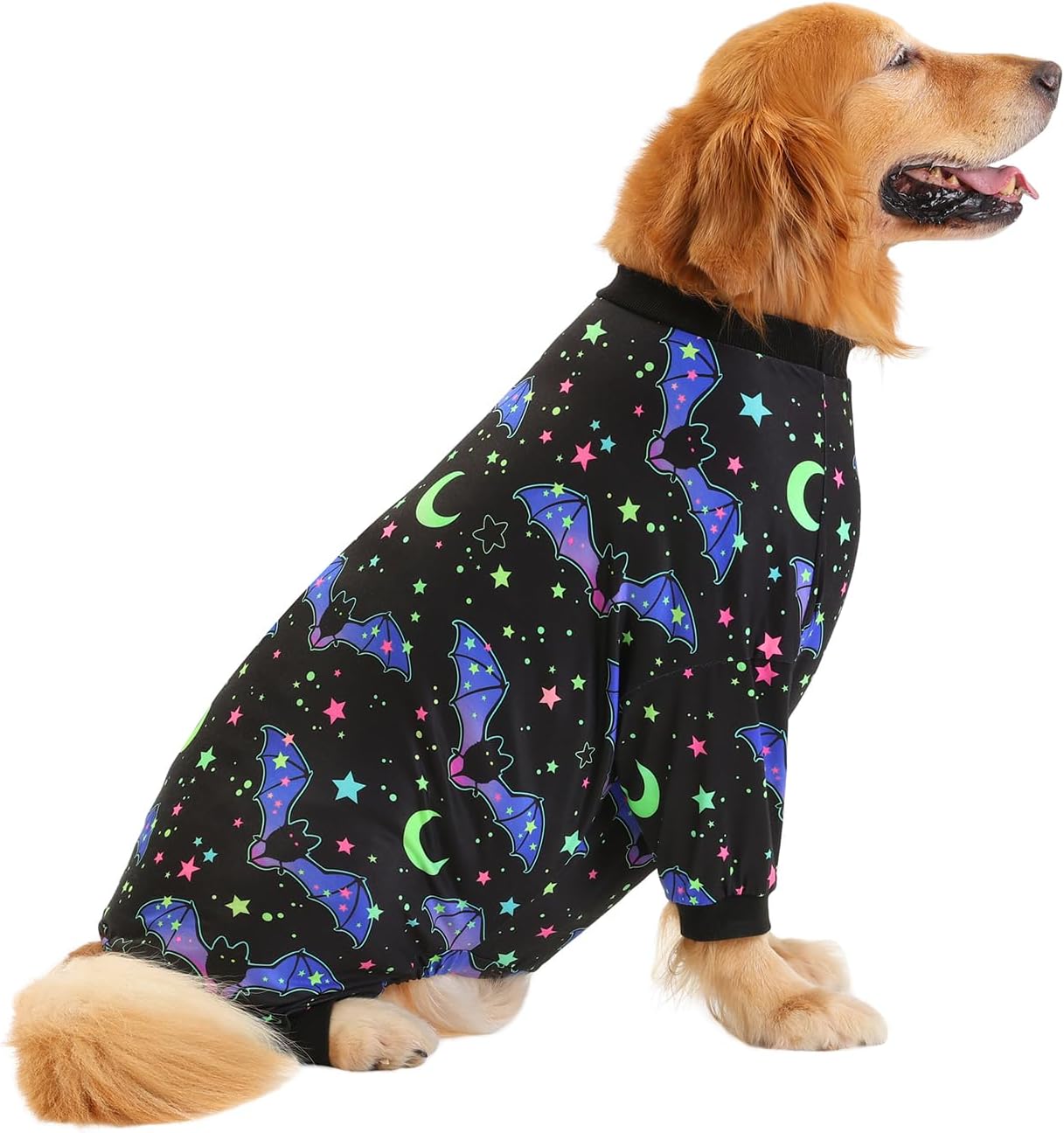 HDE Dog Pajamas One Piece Jumpsuit Lightweight Dog PJs Shirt for M-3XL Dogs Starry Bats - S