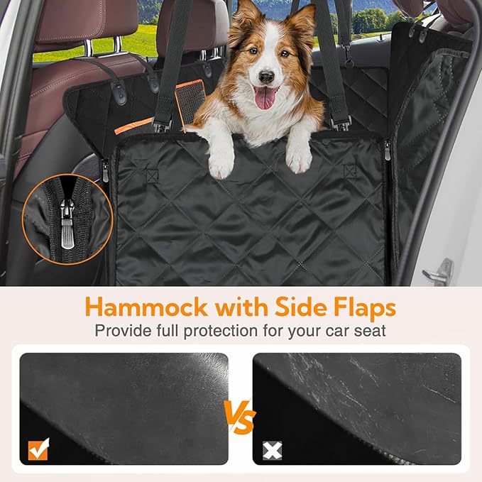 Kytely Dog Car Seat Cover for Back Seat,600D Heavy Duty Dog Hammock for Car with Side Flap,100% Waterproof Pet Backseat Cover, Anti-Scratch Nonslip Pet Seat Protector for Cars Trucks and SUV