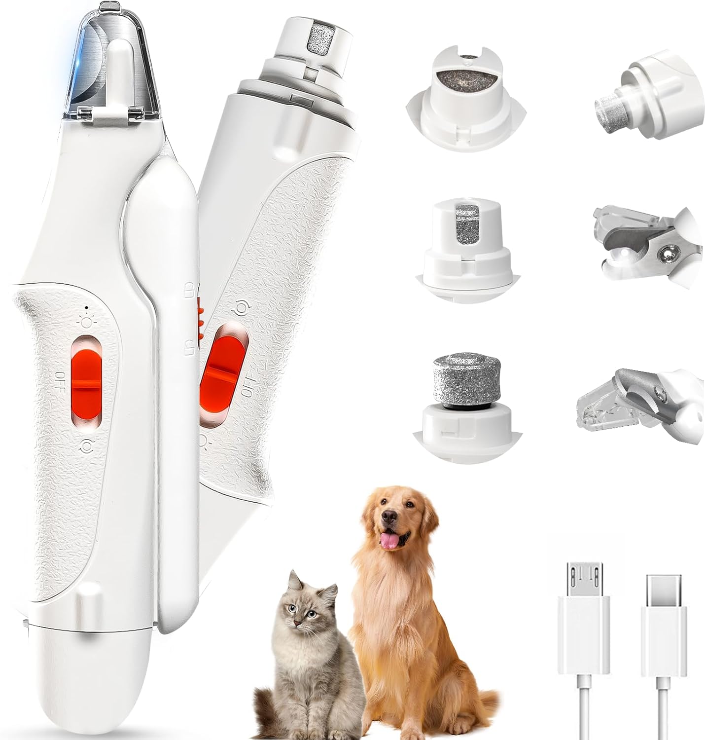 2-in-1 Cat Nail Clippers & Dog Nail Clippers Trimmers for Large Medium Small Dogs Cats Claw Trimmer Quick Sensor and Safety Guard USB Rechargeable with 2 LED Lights Dogs Nail Trimmer