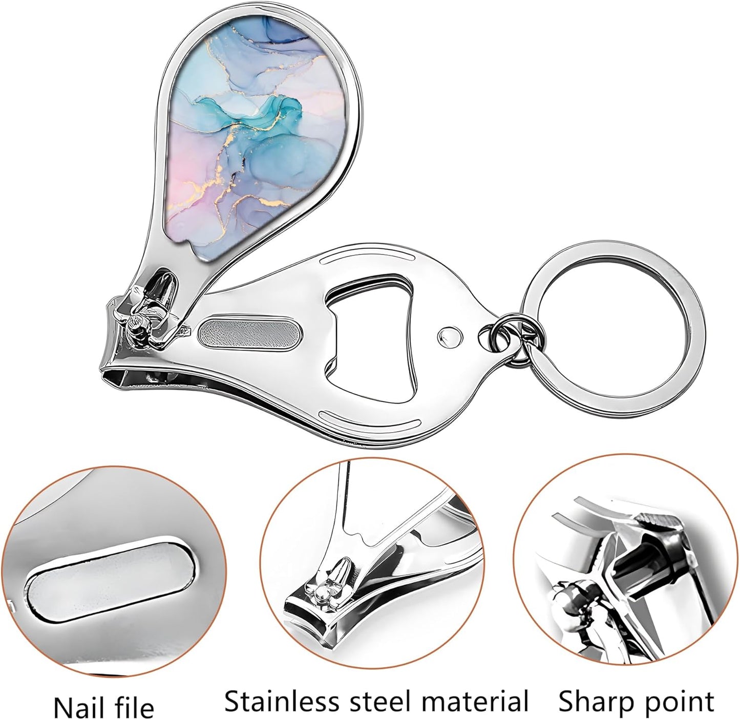 Nail Clippers with Key Chain Cute Stainless Steel Nail Cutter with File Professional Toenail Clipper for Men Multifunction Toenail Clipper 2 Pack Nique Cutter for Adult(Marble)