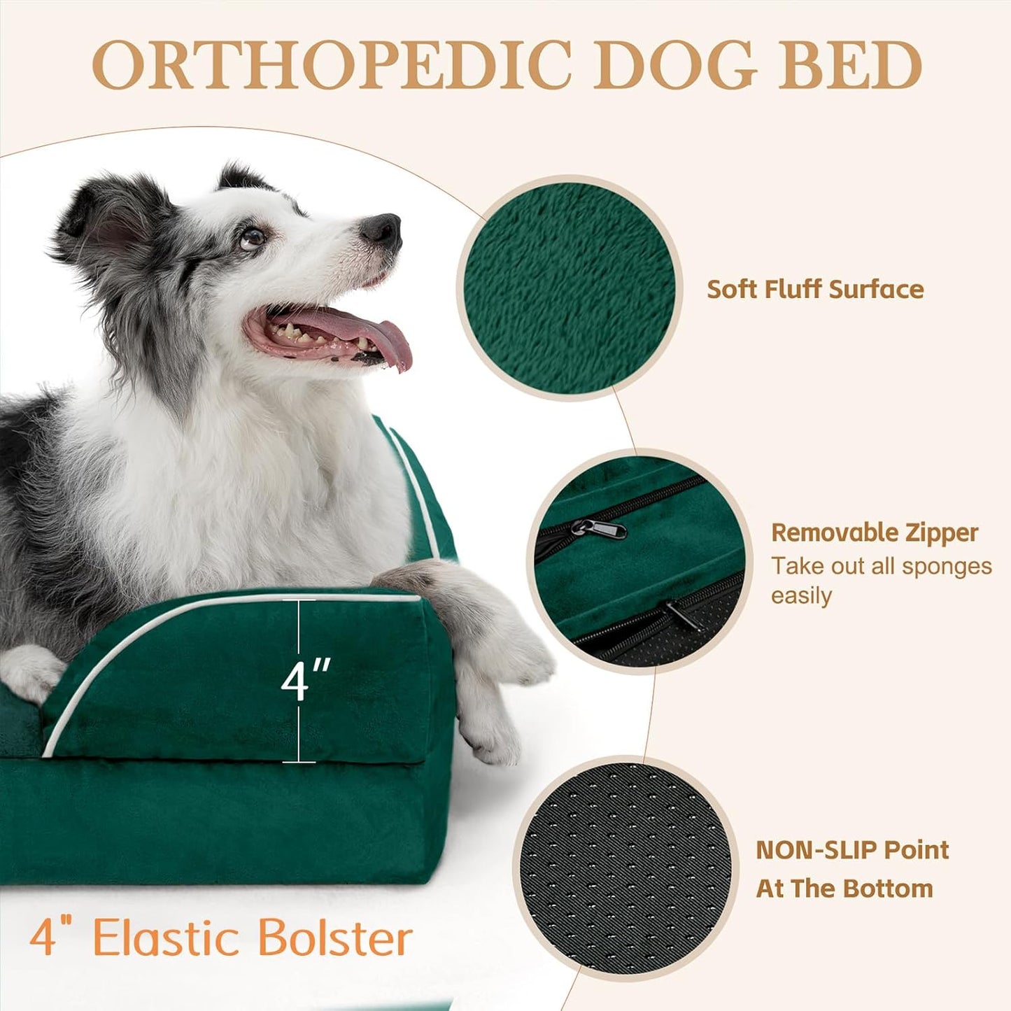 Comfort Expression Medium Dog Beds Waterproof Orthopedic Foam Dog Sofa Beds for Medium Large Dogs Comfy Pet Bed with Washable Removable Cover & Non-Slip Bottom(Medium,Emerald)