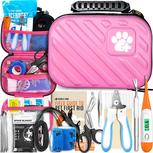 EVERLIT Pet Medic First Aid Kit | 95 Pcs Vet-Approved Medical, Outdoor & Emergency Supplies for Dogs, Cats, Animal Care | Travel-Friendly Compact Bag for Home, Car and Travel (Valentine Lace)