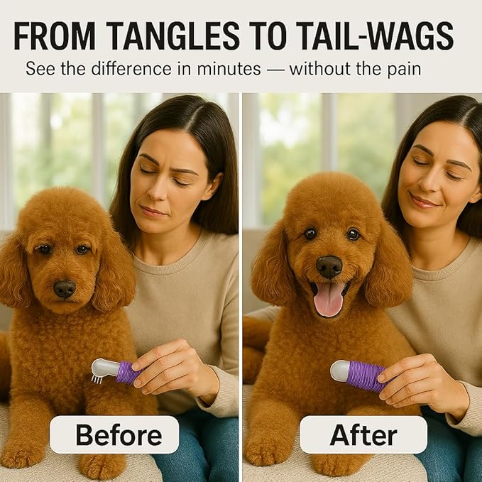 Poodle Dematting Fur Rake Comb Brush for Dogs and Cats - Long 2.5" Steel Safety Blades Metal Comb for Detangling Matted or Knotted Undercoat Hair