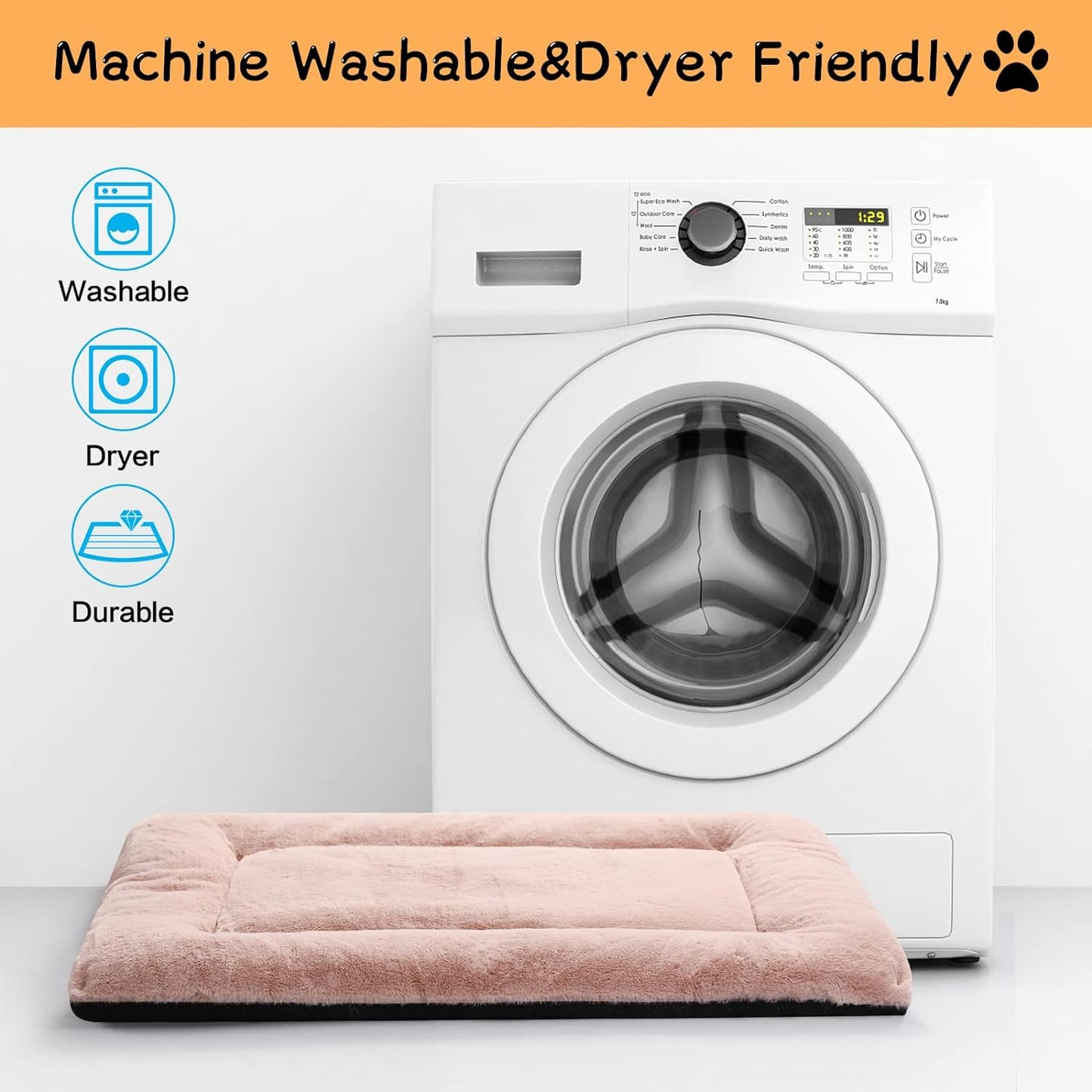 Dog Beds Crate Pad for Extra Large Dogs Ultra Soft Dog Crate Bed Washable & Anti-Slip Kennel Pad for Dogs Cozy Sleeping Mat,Pink 48inch