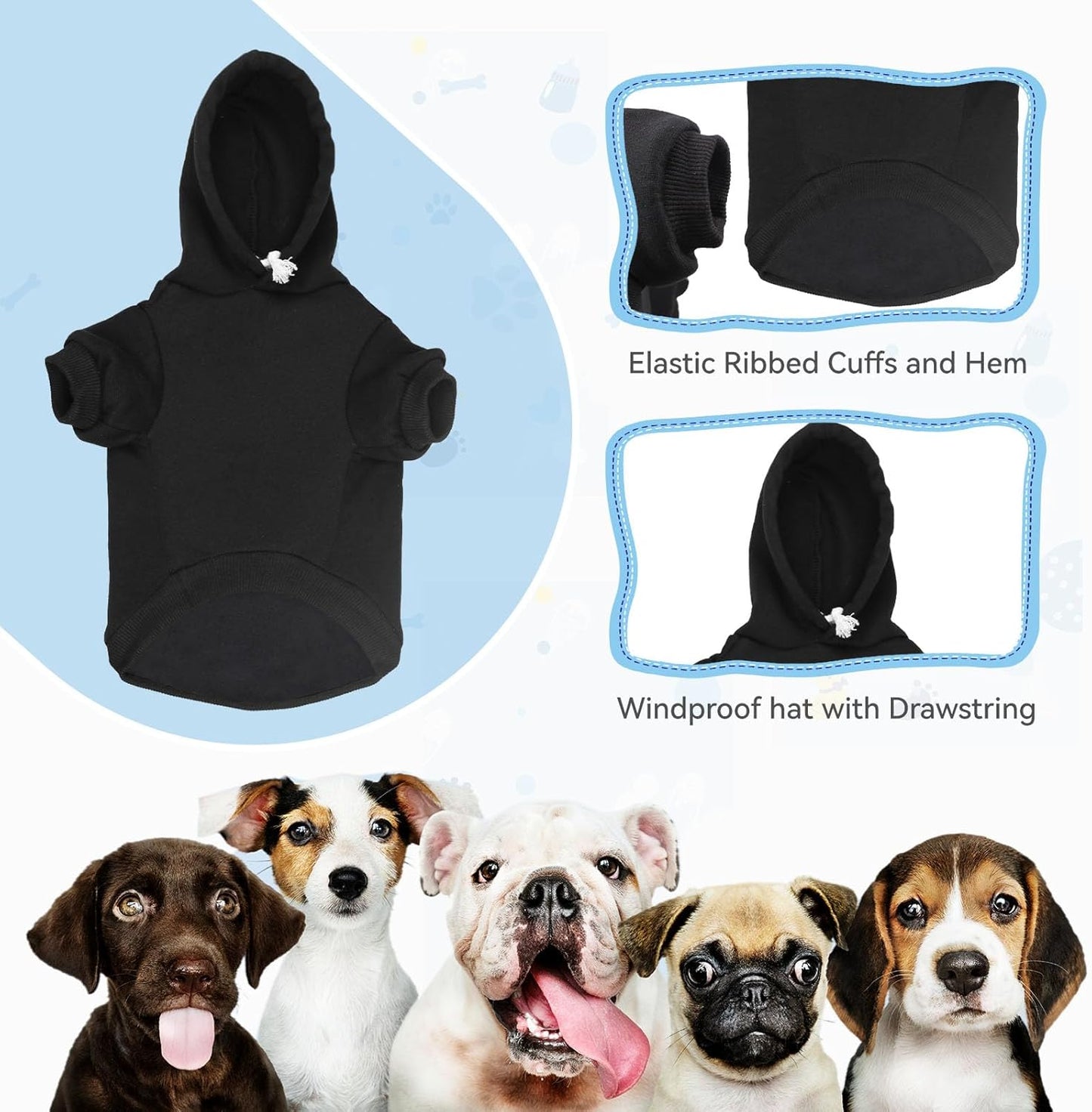 Dog Hoodie Dog Sweaters for Large Dogs Dog Sweater Solid Soft Brushed Fleece Dog Clothes Dog Hoodie Sweatshirt with Pocket(Black-XXL)