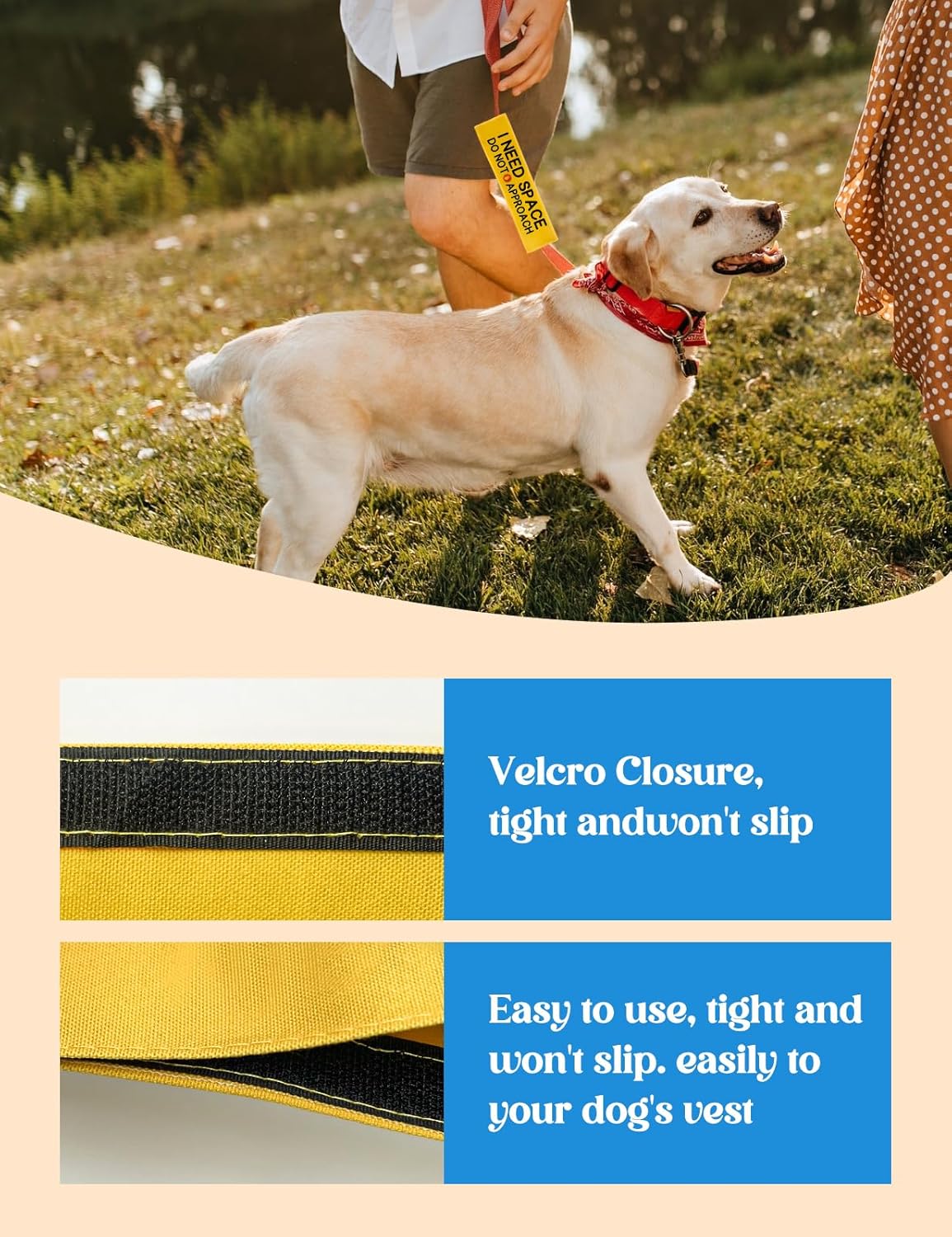 I Need Space Do Not Approach Dog Leash Sleeve, Funny Yellow Dog Leash Wrap Alert Hanging ID Patch Tag Do Not Pet Patch Pet Leash Sleeve Pet Birthday Gifts for Dog Owners