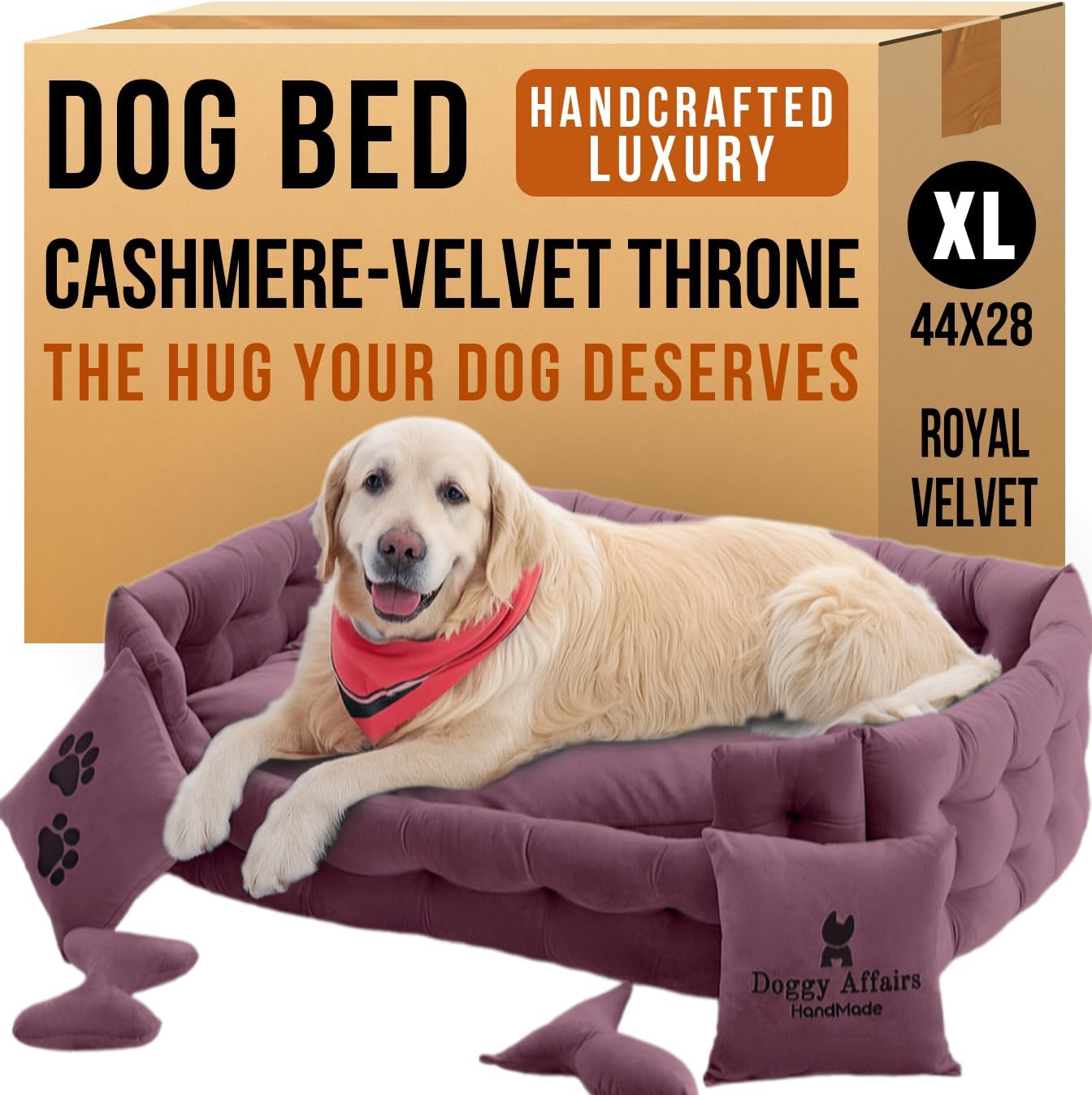 Luxury Dog Bed Chesterfield – Handcrafted Velvet Throne for Dogs | Joint Support, Calming & Temp-Regulating Comfort | Durable 5+ Years, Anti-Claw, Washable 100+ Times – XL, Purple