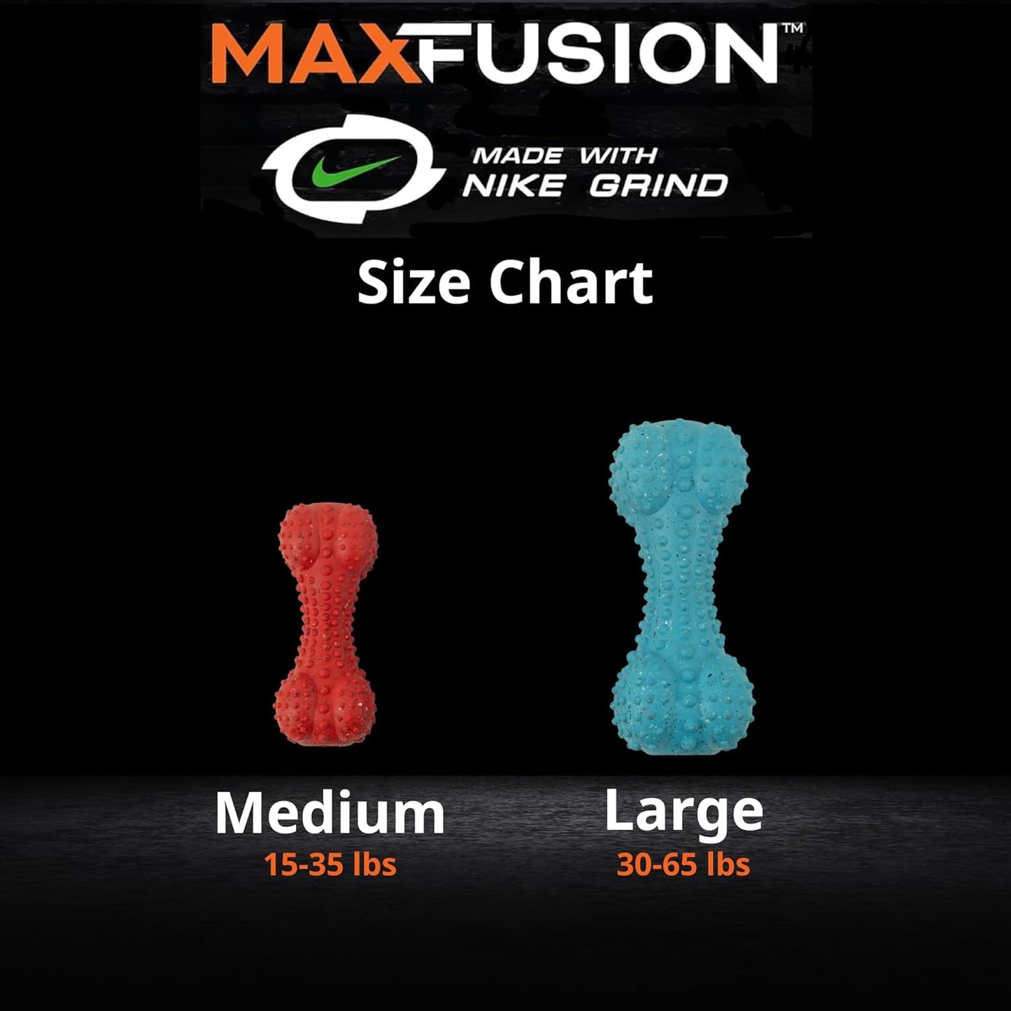 Max Fusion with Nike Grind, Arlee Rubber Bone Dog Toy, Chew Toy for Play, Fetch, Tug, M