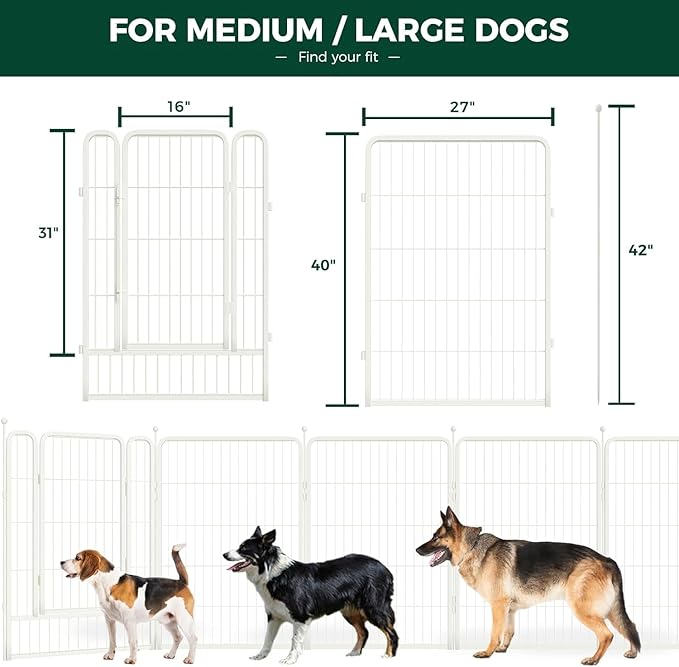 FXW Rollick Unleashed Dog Playpen for Indoor, Yard, RV Camping, 40 inch 32 Panels for Medium and Large Dogs, White│Patented