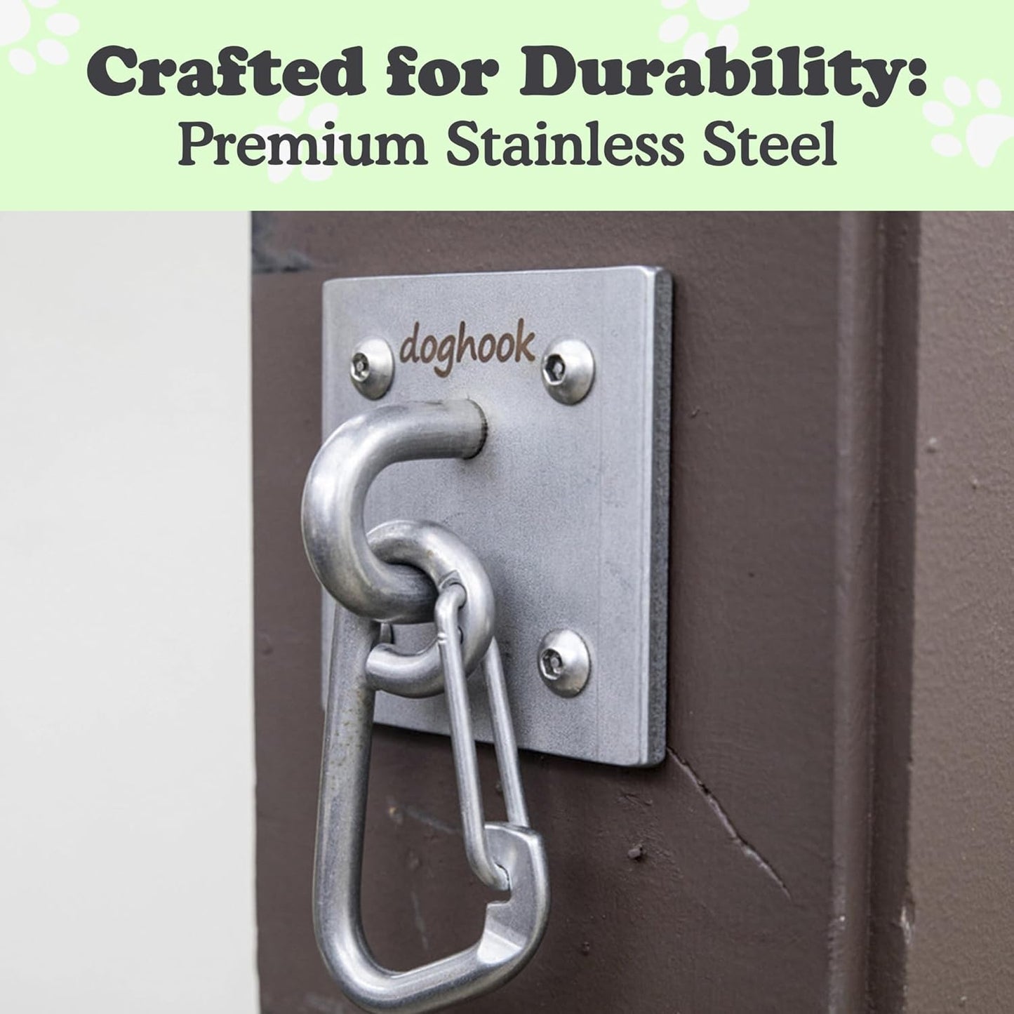 Canine Hitch- Secure Dog Leash Parking Indoor- Outdoor Wall Hook with EZ Clip - Tie Out Stainless Steel - Practical Lead Management for Home & Business