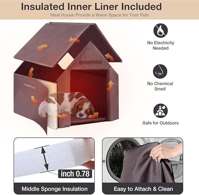 Dog House Outdoor Insulated, 50.87" L Large Dog Kennel with Chew-Proof Iron Frame, Suitable for Medium to Large Dogs (Brown)