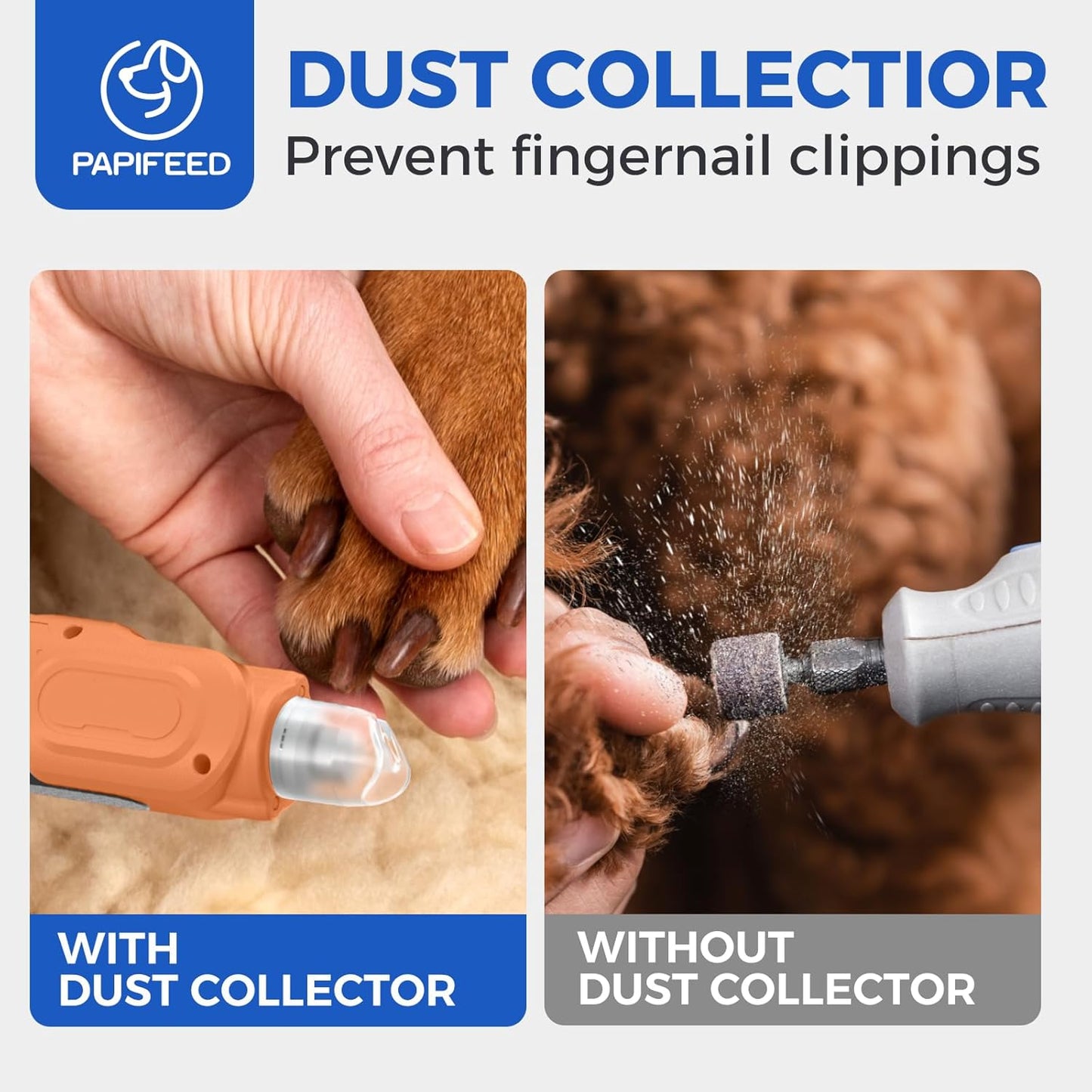 PAPIFEED High Torque Dog Nail Grinder Quiet - 6-Speed Adjustable Pet Nail Trimmer with 2 LED Lights & Dust-Proof Cover, Powerful Motor for Large/Medium/Small Dogs & Cats, Rechargeable - Orange Kit