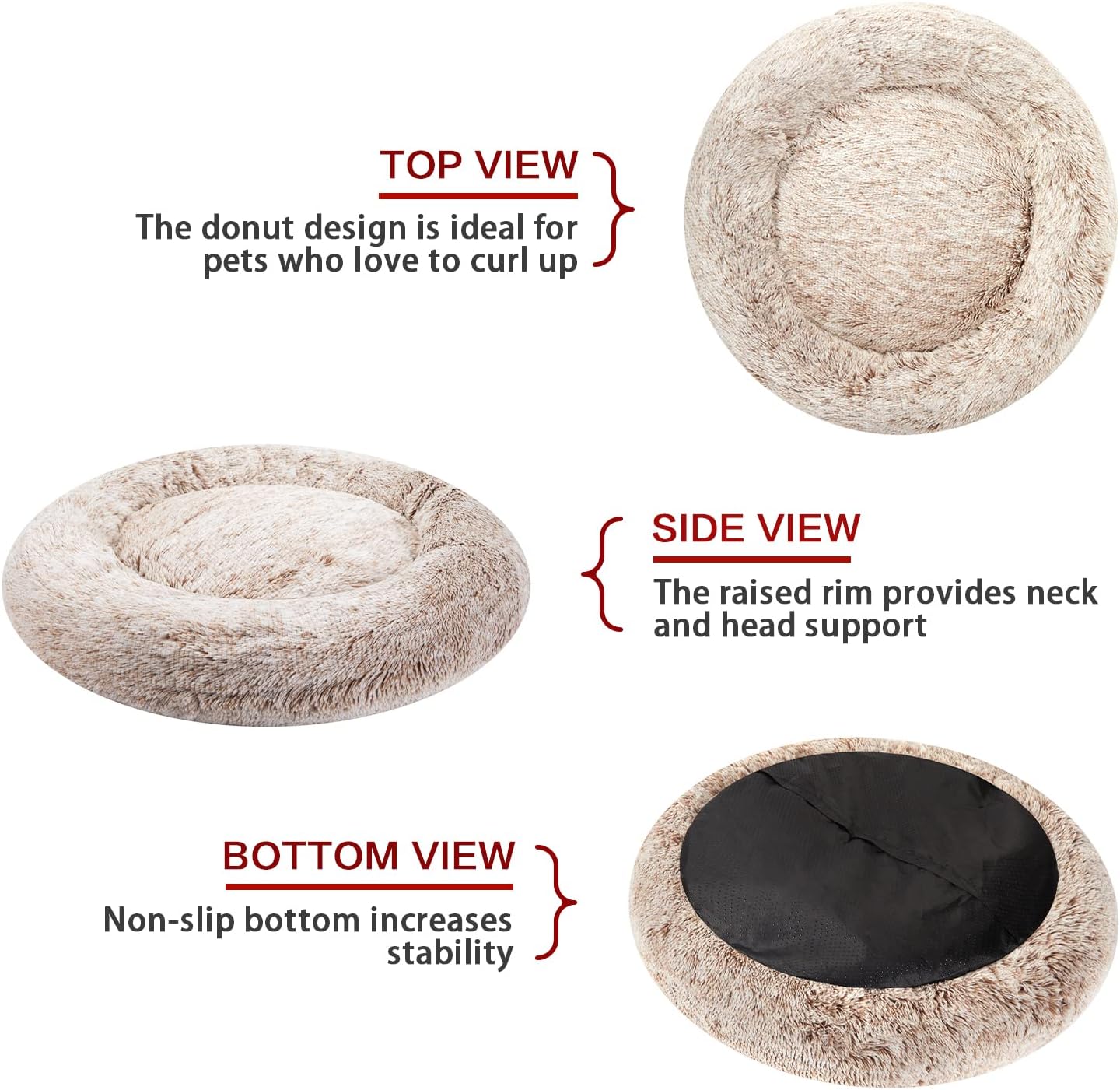 Bedfolks Calming Donut Dog Bed - 30" Round Plush for Medium Dogs, Anti-Anxiety, Machine Washable (Brown, Medium)