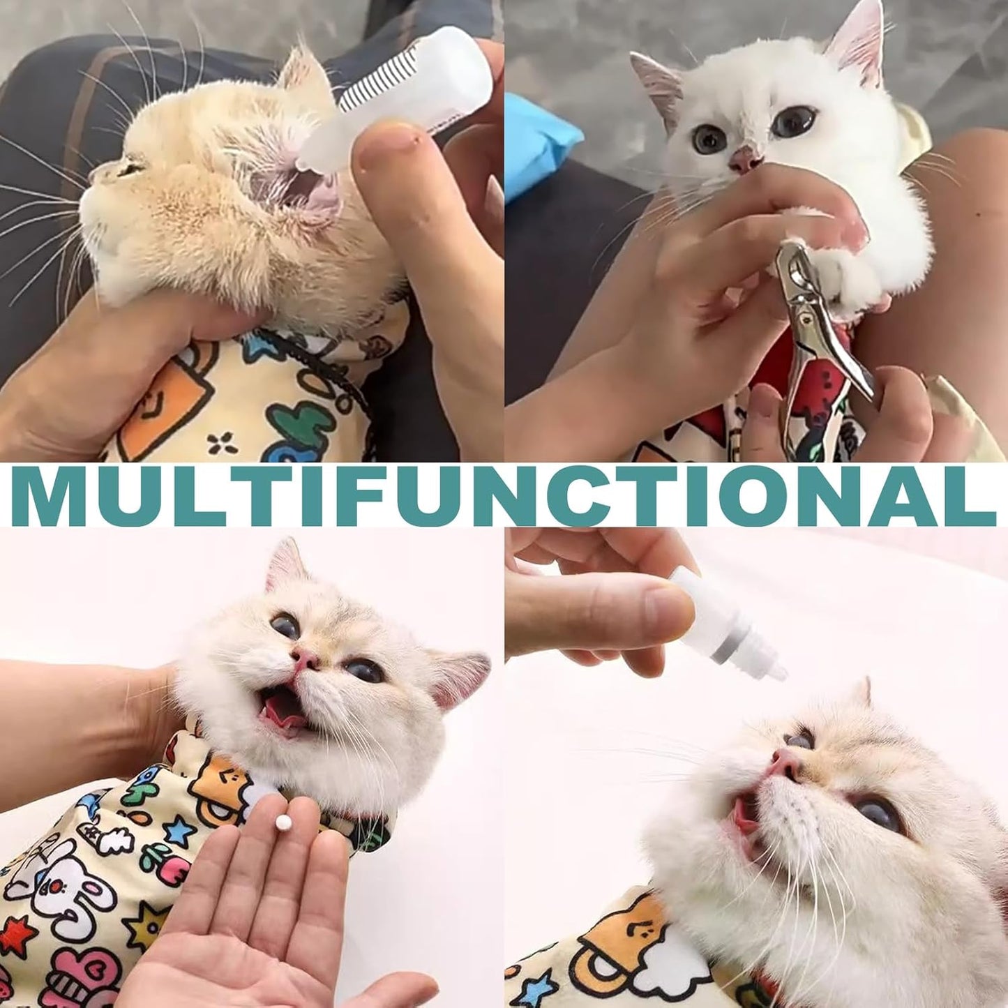 Cat Grooming Wrap, 2pcs [L+XL] Cat Restraint Wrap for Nail Clipping, Ear Cleaning, and Teeth Brushing, Self-Adherent, Anti-Bite, Anti-Scratch, Anti Scratch, Rabbit + Make-up