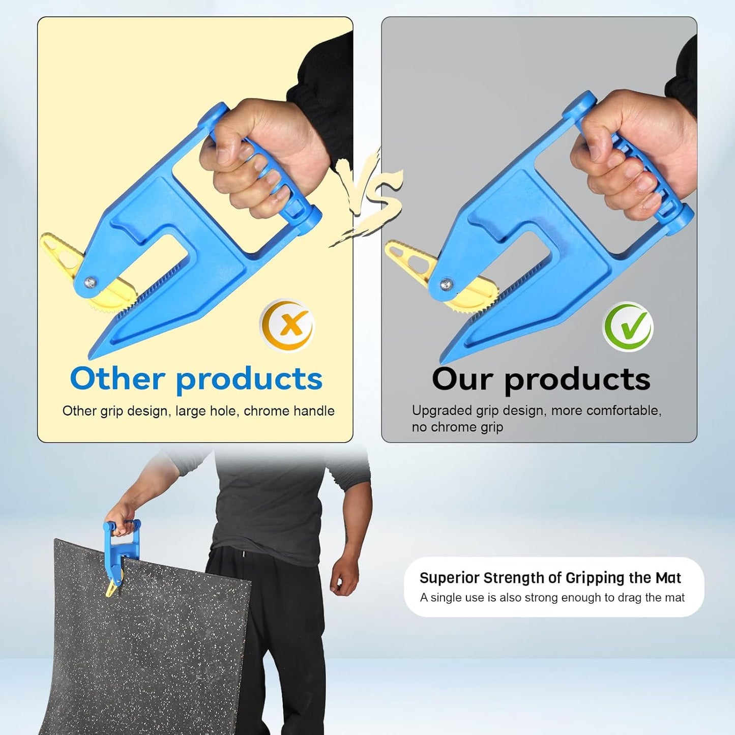 Heavy Duty Stall Mat Gripper, a Pair of Mat Mover Tool - Effortless Remover for Thick Rubber Mats in Horse Stalls, Barn, Gym, Trailer - Easy Lift & Move to Save Your Back